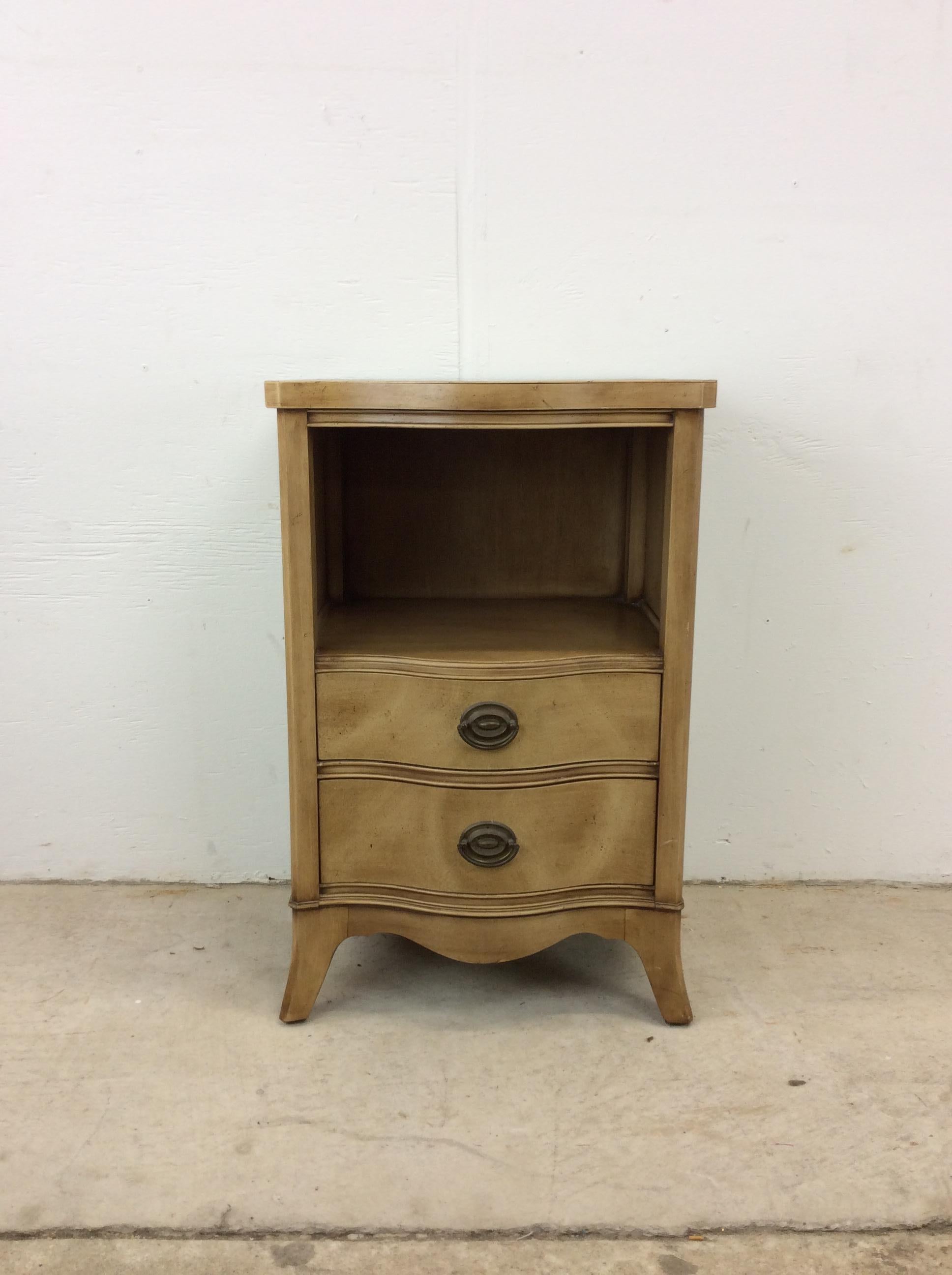 Mid Century Curved Front Two Drawer Nightstand by Drexel For Sale 7