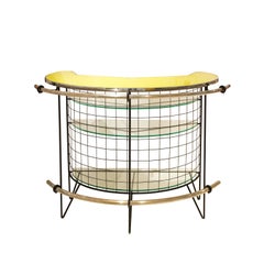 Mid-Century Curved Iron and Glass Bar with Yellow Glass Top, Italy, 1950