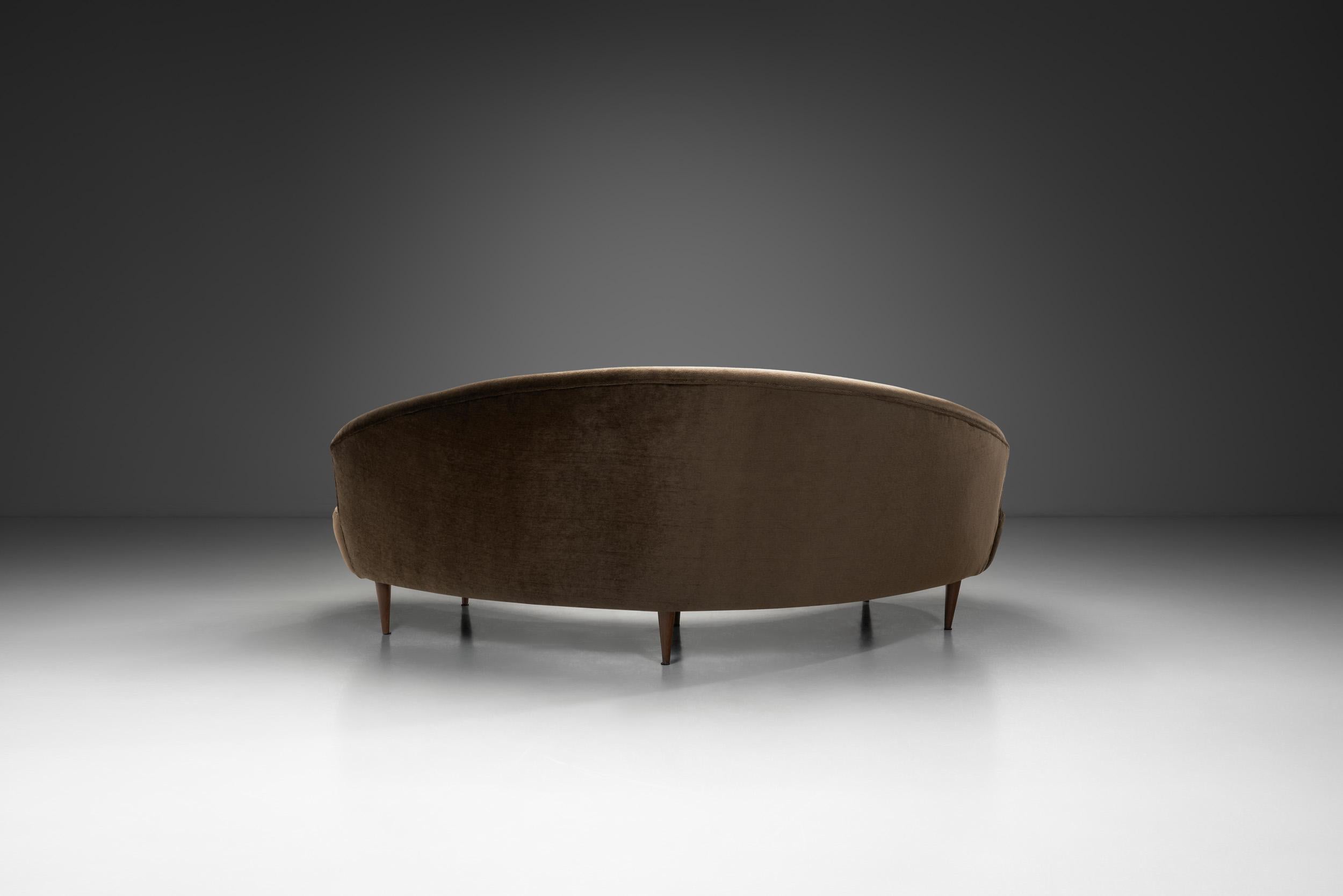 Mid-20th Century Mid-Century Curved Italian Sofa Upholstered in Mohair, Italy ca 1950s For Sale