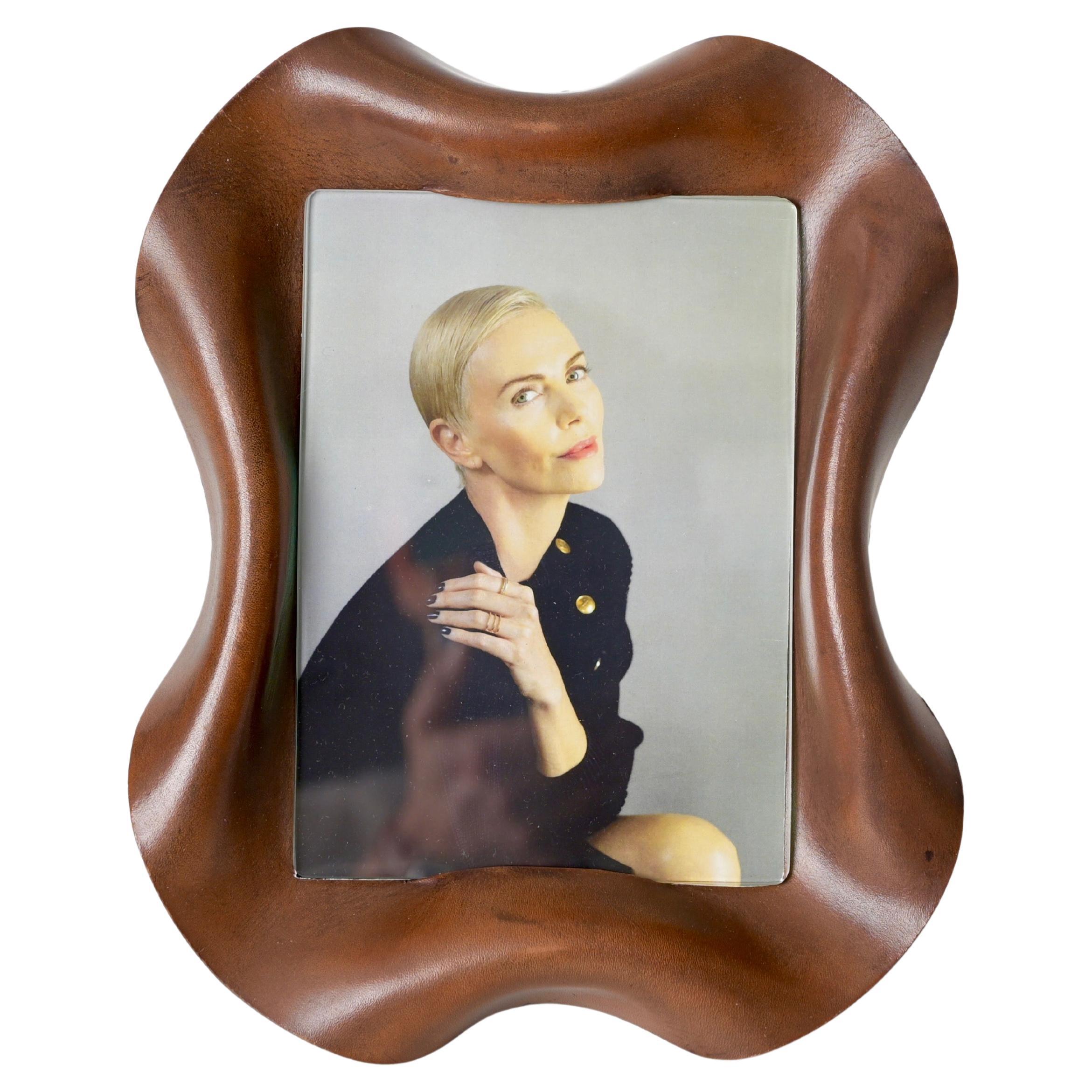 Mid-Century Curved Leather Italian Picture Frame, Adnet, Italy 1970s For Sale