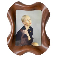 Retro Mid-Century Curved Leather Italian Picture Frame, Adnet, Italy 1970s
