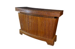 Mid-Century Curved Oak Dry Bar Cabinet with Carved Grapevines Wine Liquor 68"