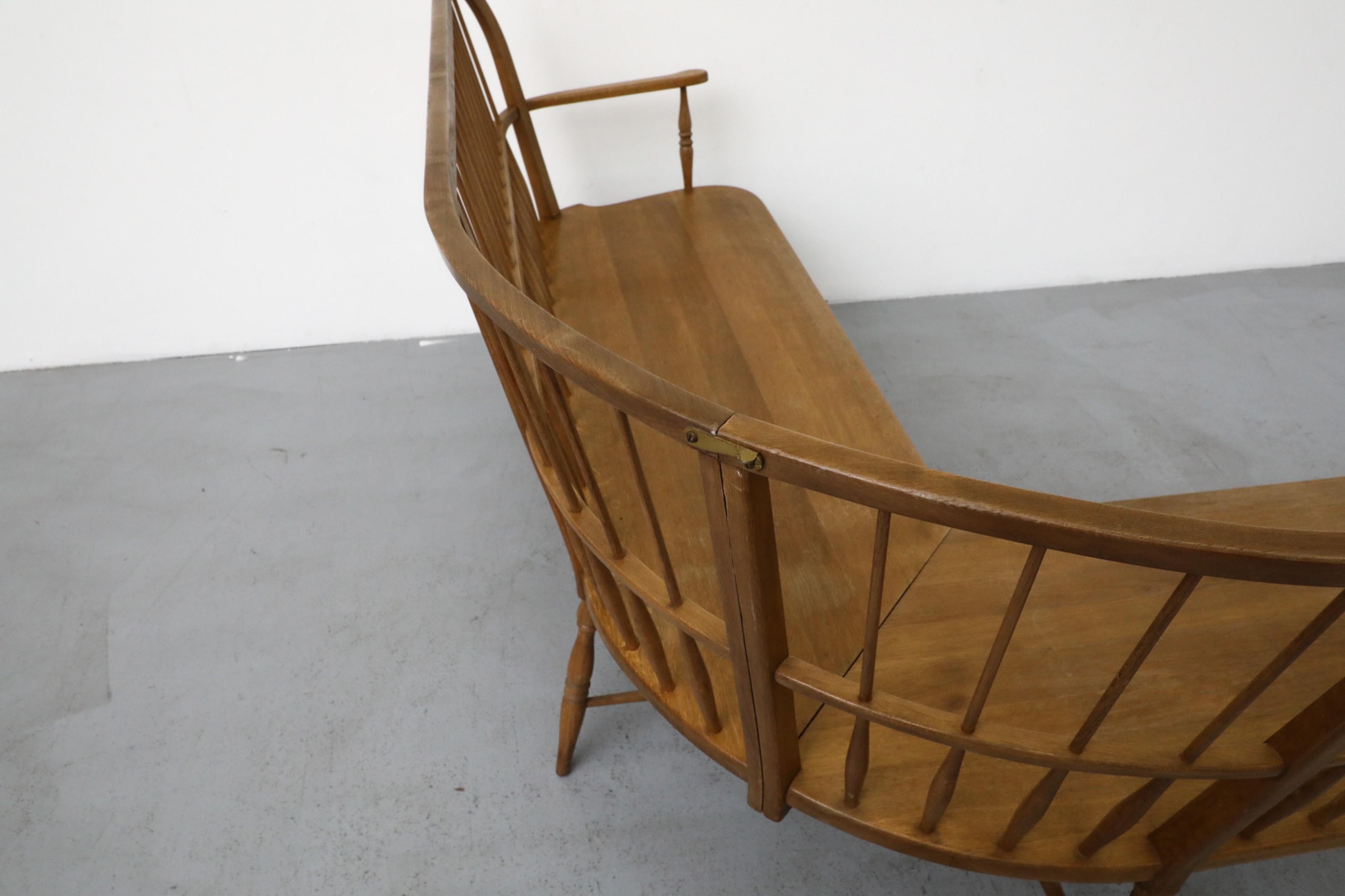 Mid-Century Curved Oak Greaves and Thomas Inspired Windsor Corner Bench 6