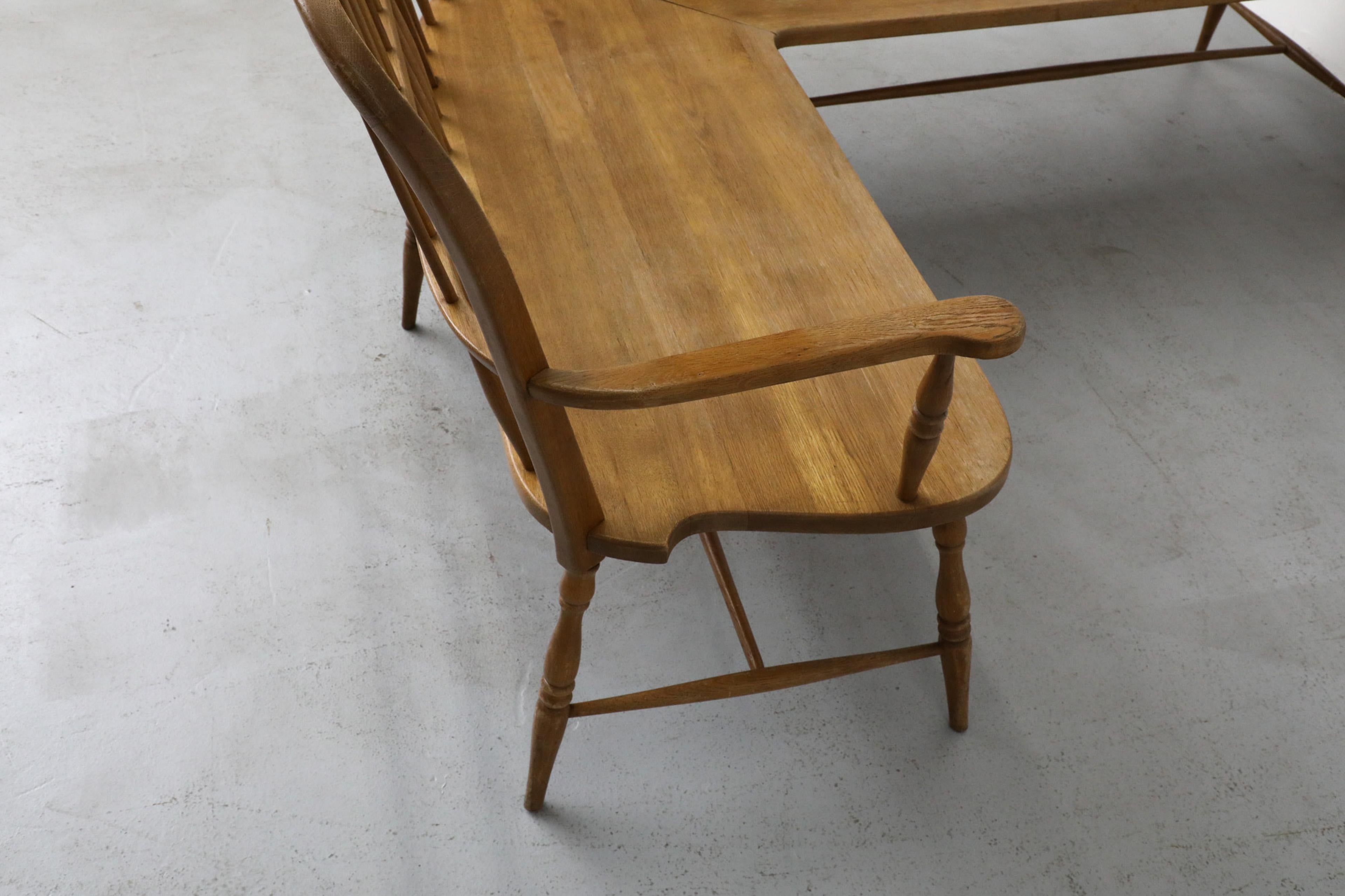 Mid-Century Curved Oak Greaves and Thomas Inspired Windsor Corner Bench 7