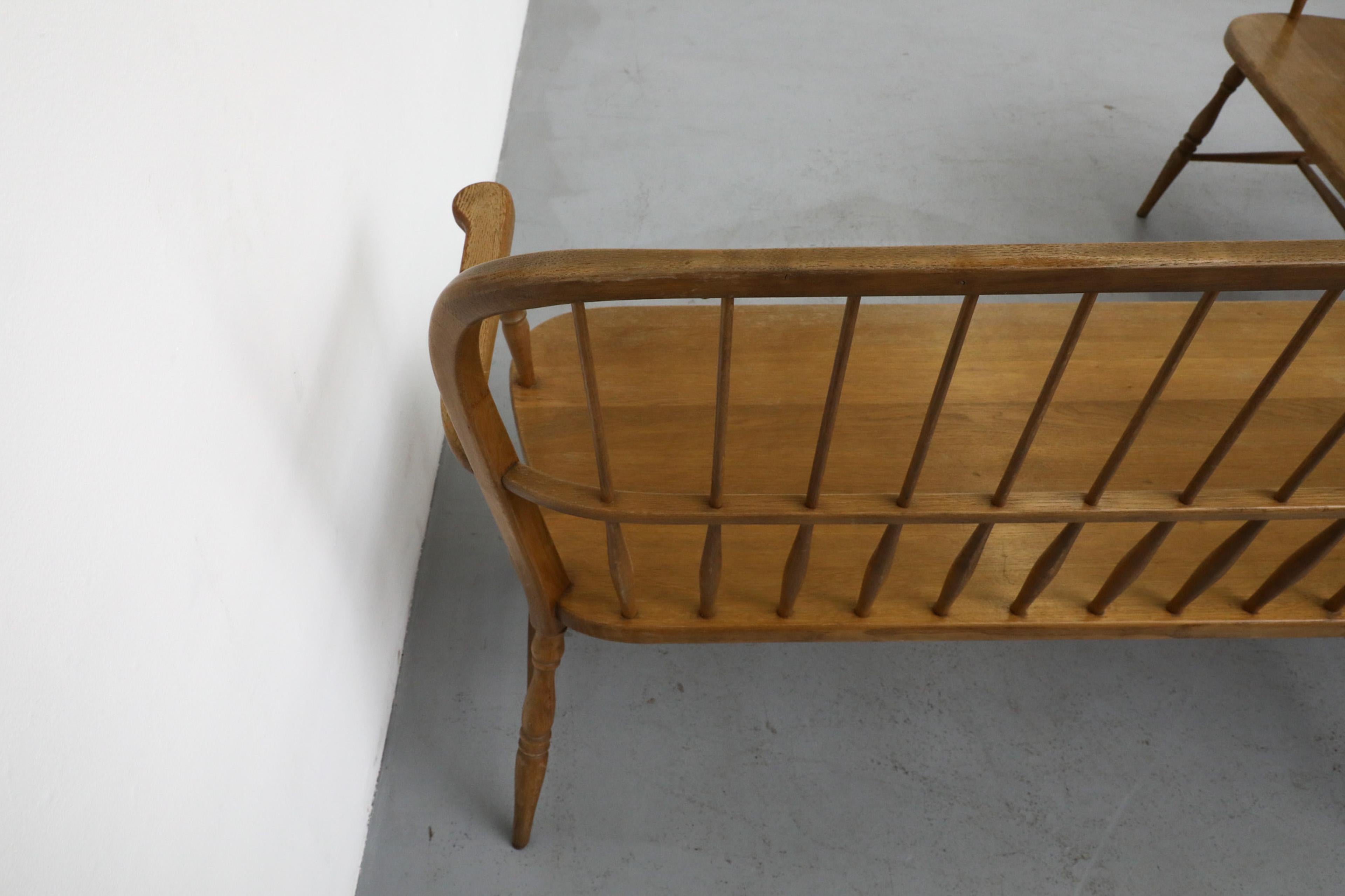 Mid-Century Curved Oak Greaves and Thomas Inspired Windsor Corner Bench 8