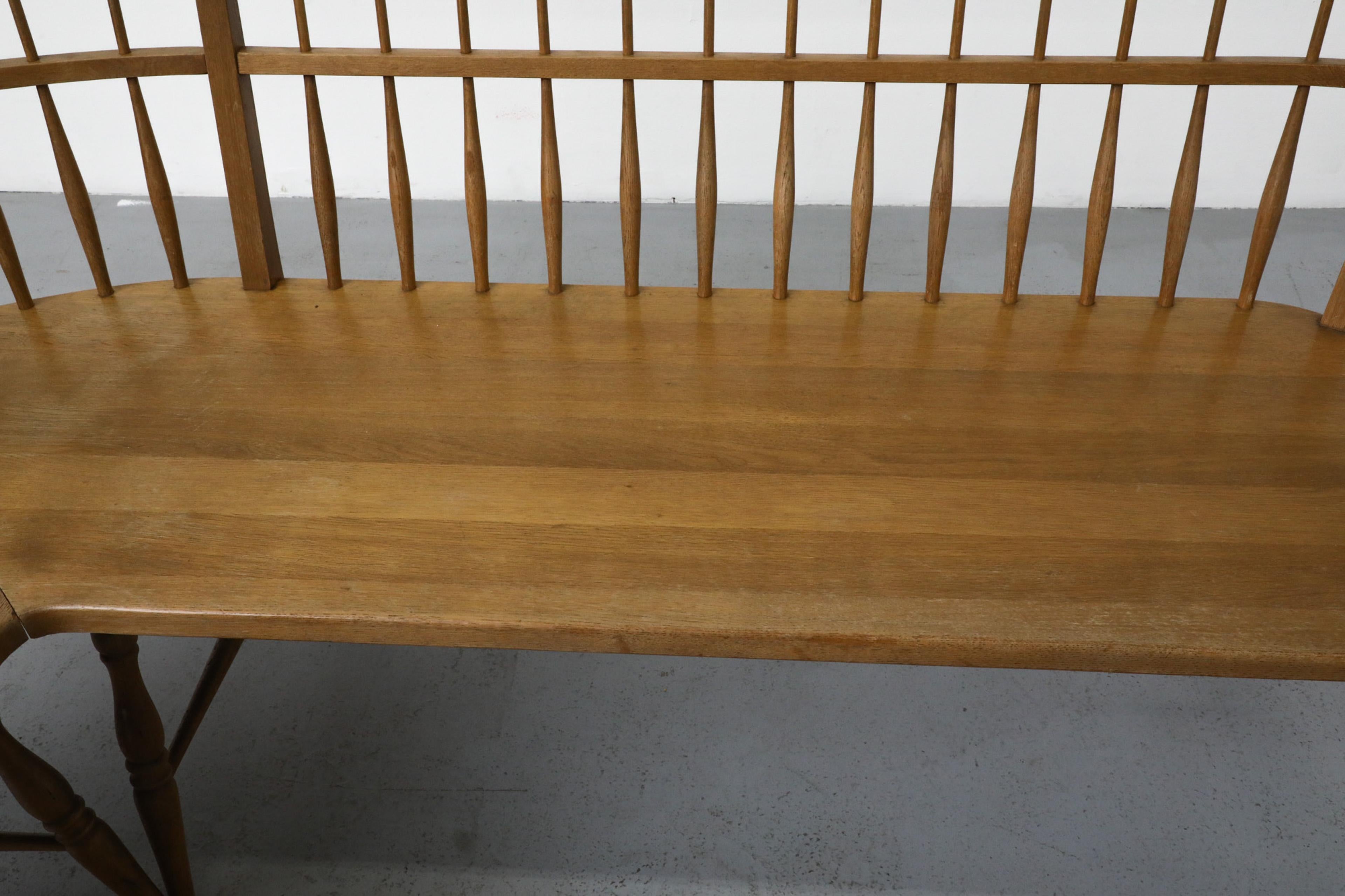 Mid-Century Curved Oak Greaves and Thomas Inspired Windsor Corner Bench 11