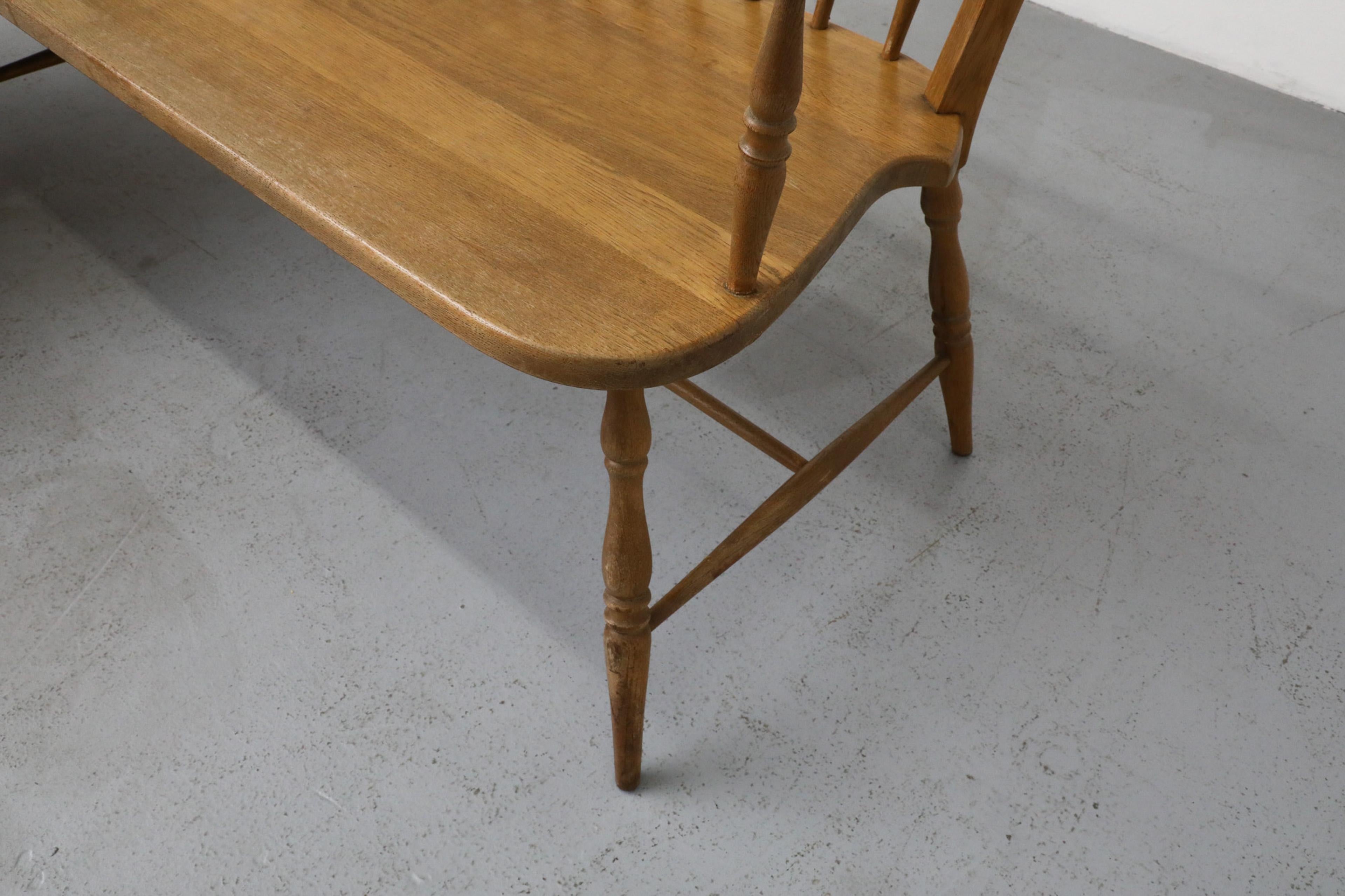 Mid-Century Curved Oak Greaves and Thomas Inspired Windsor Corner Bench 12