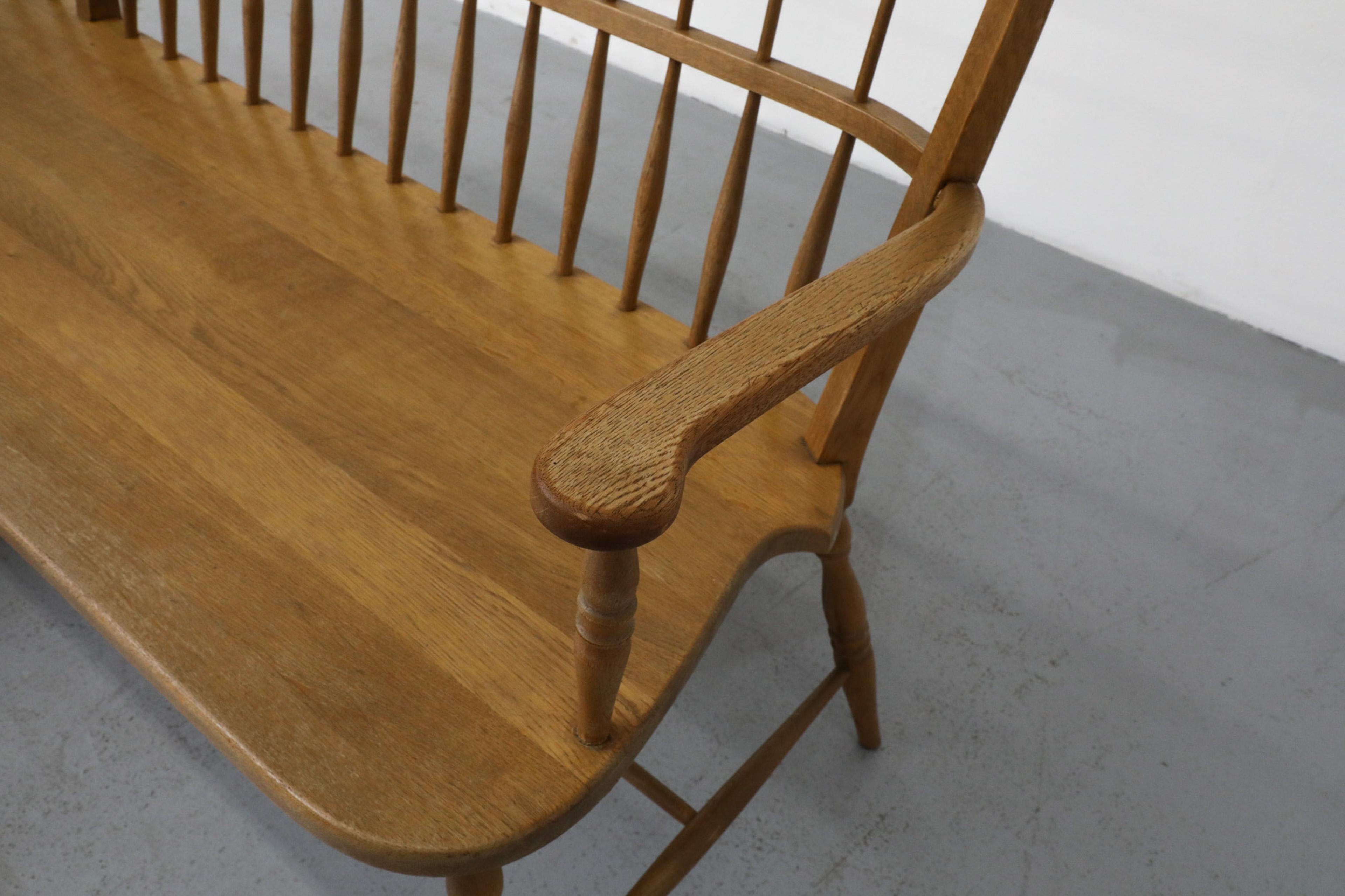 Mid-Century Curved Oak Greaves and Thomas Inspired Windsor Corner Bench 13