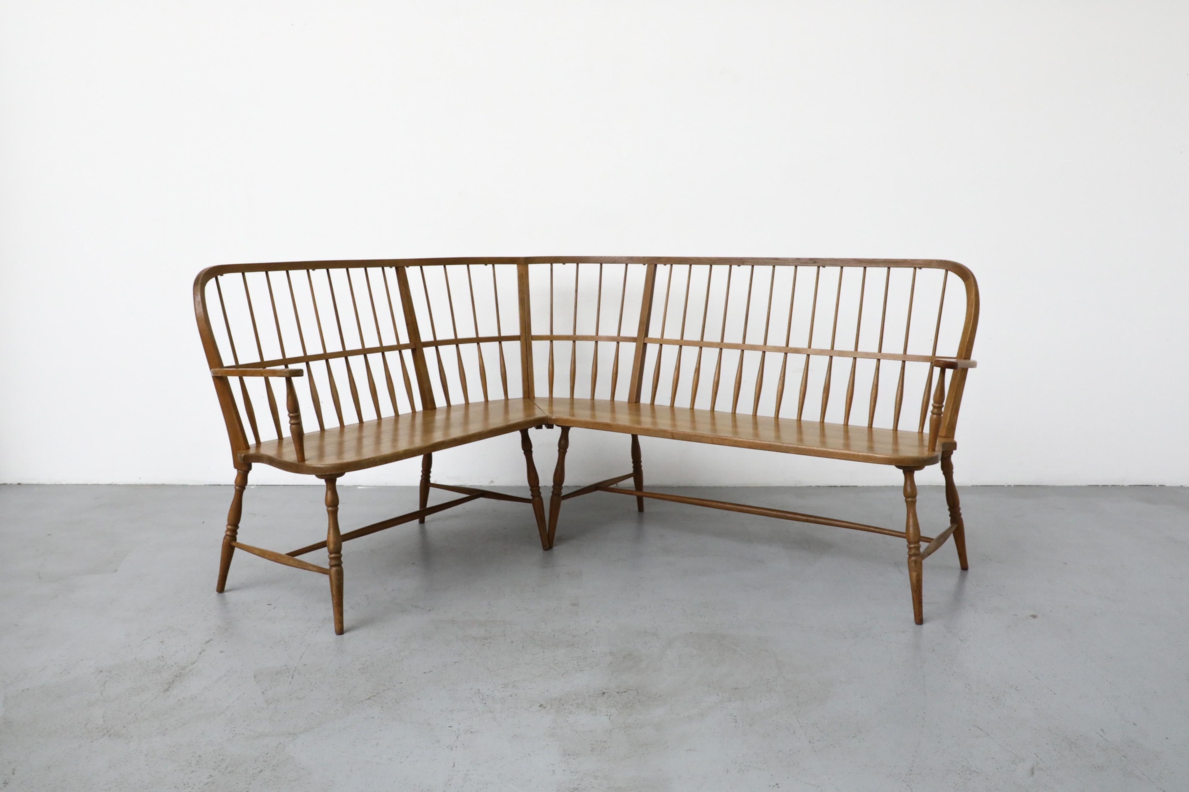 Mid-Century Modern Mid-Century Curved Oak Greaves and Thomas Inspired Windsor Corner Bench