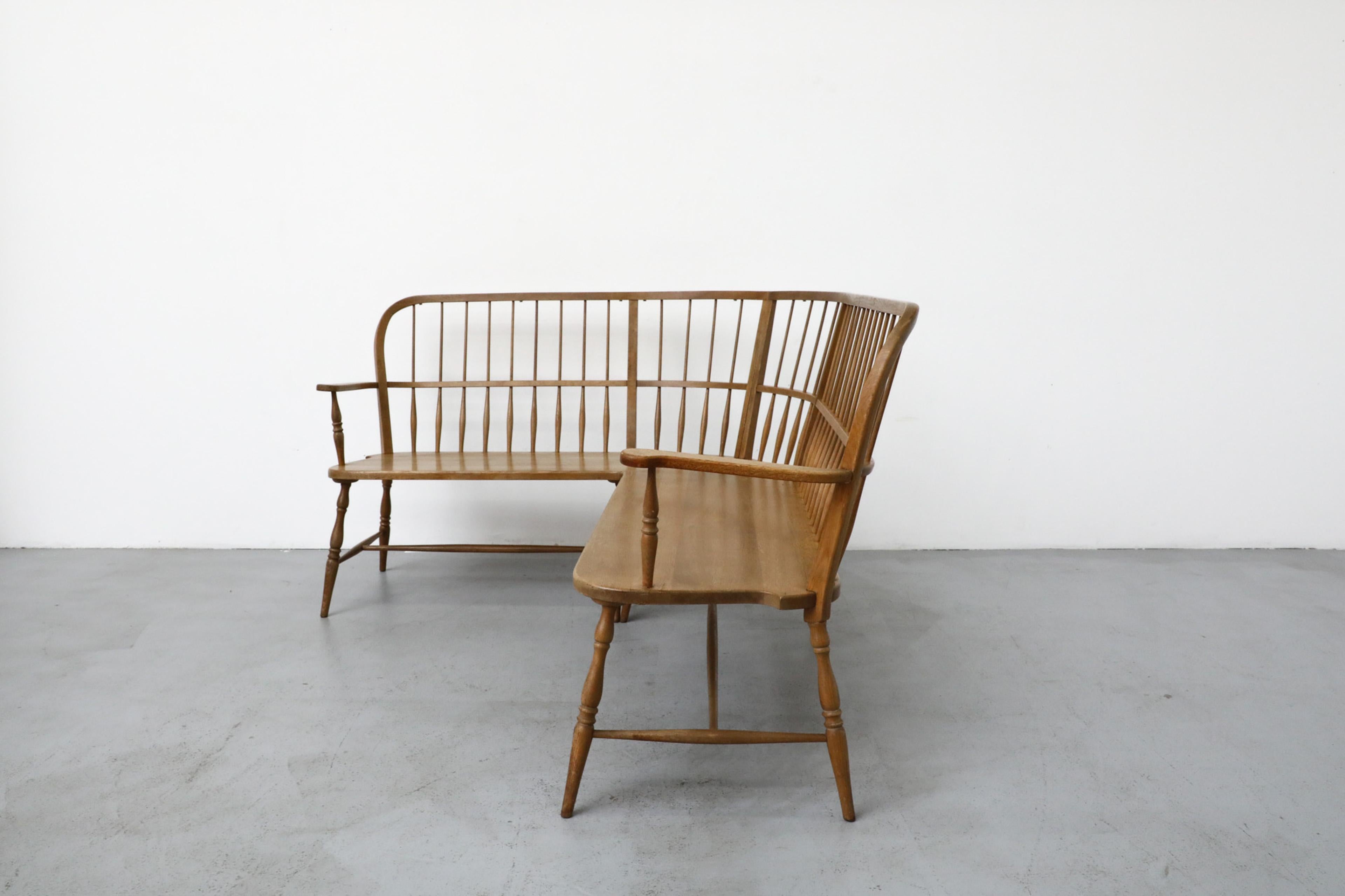 20th Century Mid-Century Curved Oak Greaves and Thomas Inspired Windsor Corner Bench