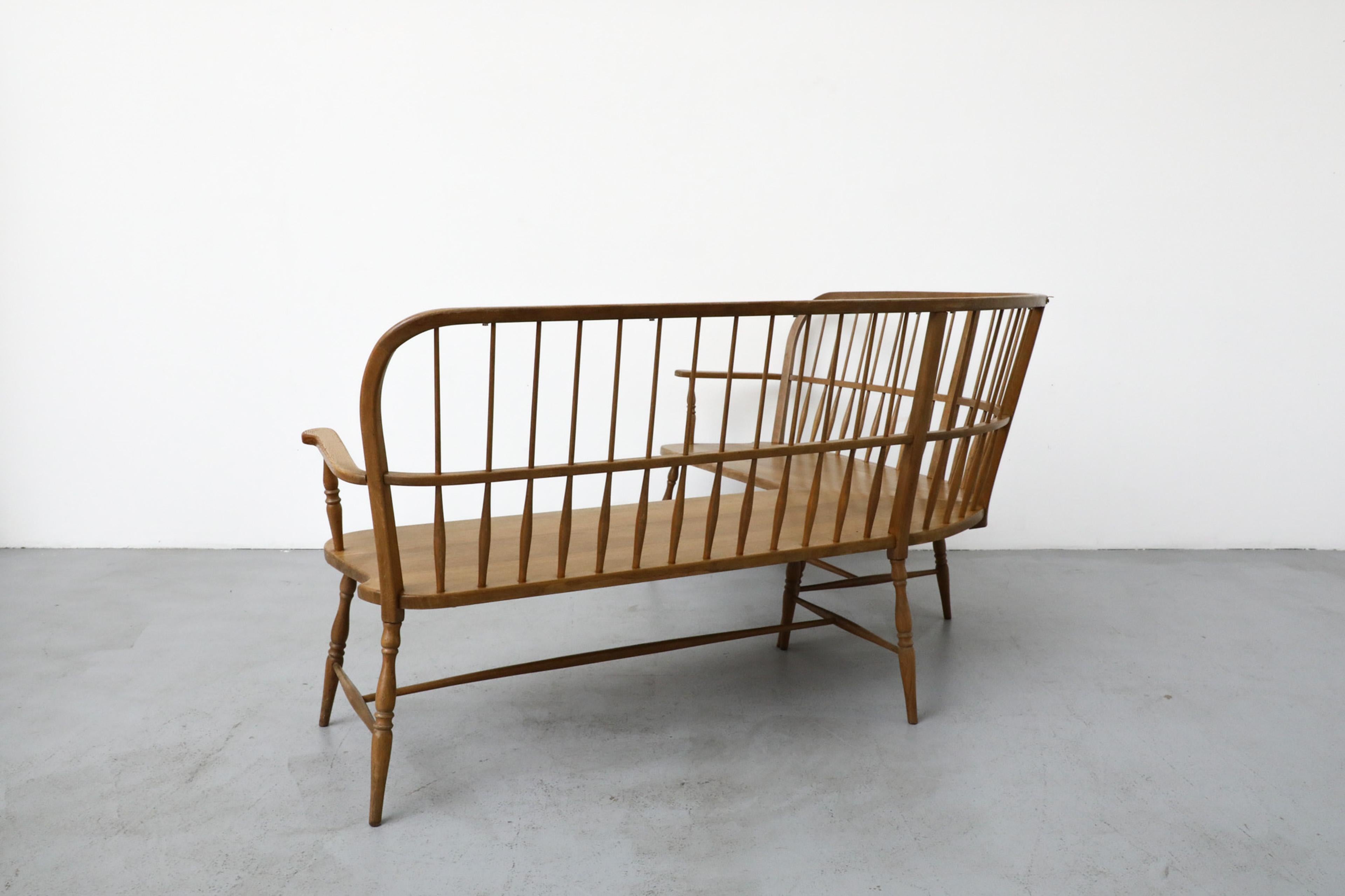 Mid-Century Curved Oak Greaves and Thomas Inspired Windsor Corner Bench 1