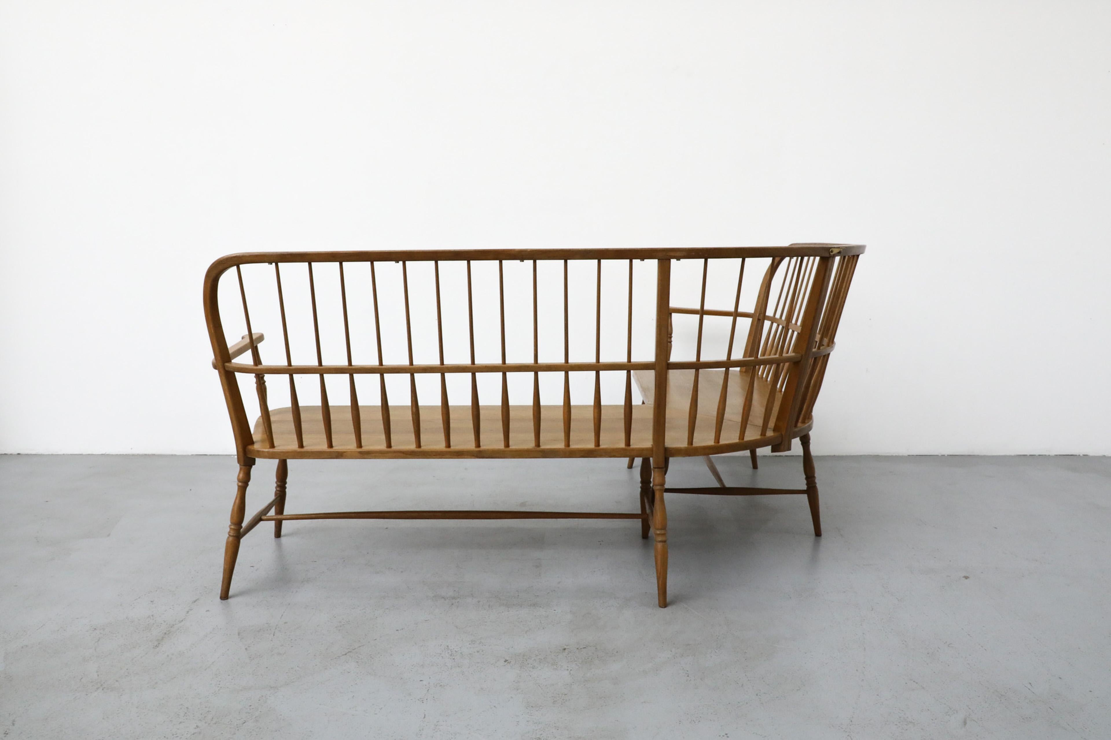 Mid-Century Curved Oak Greaves and Thomas Inspired Windsor Corner Bench 2