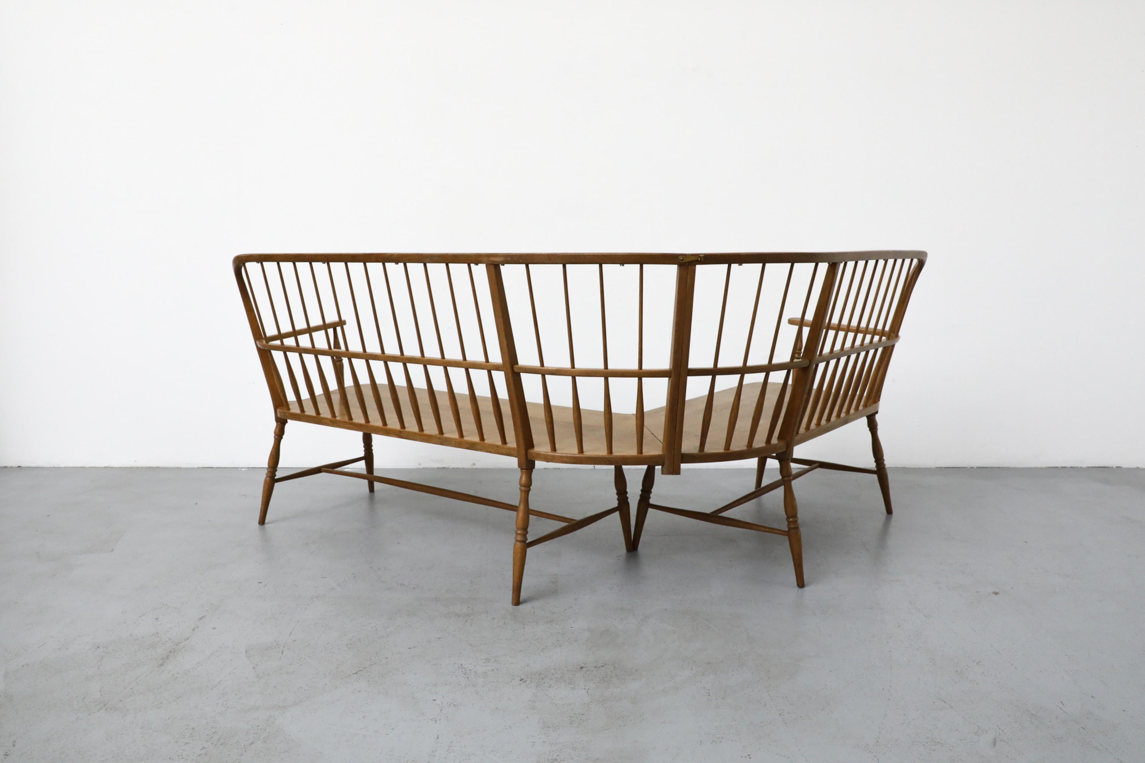 Mid-Century Curved Oak Greaves and Thomas Inspired Windsor Corner Bench 3