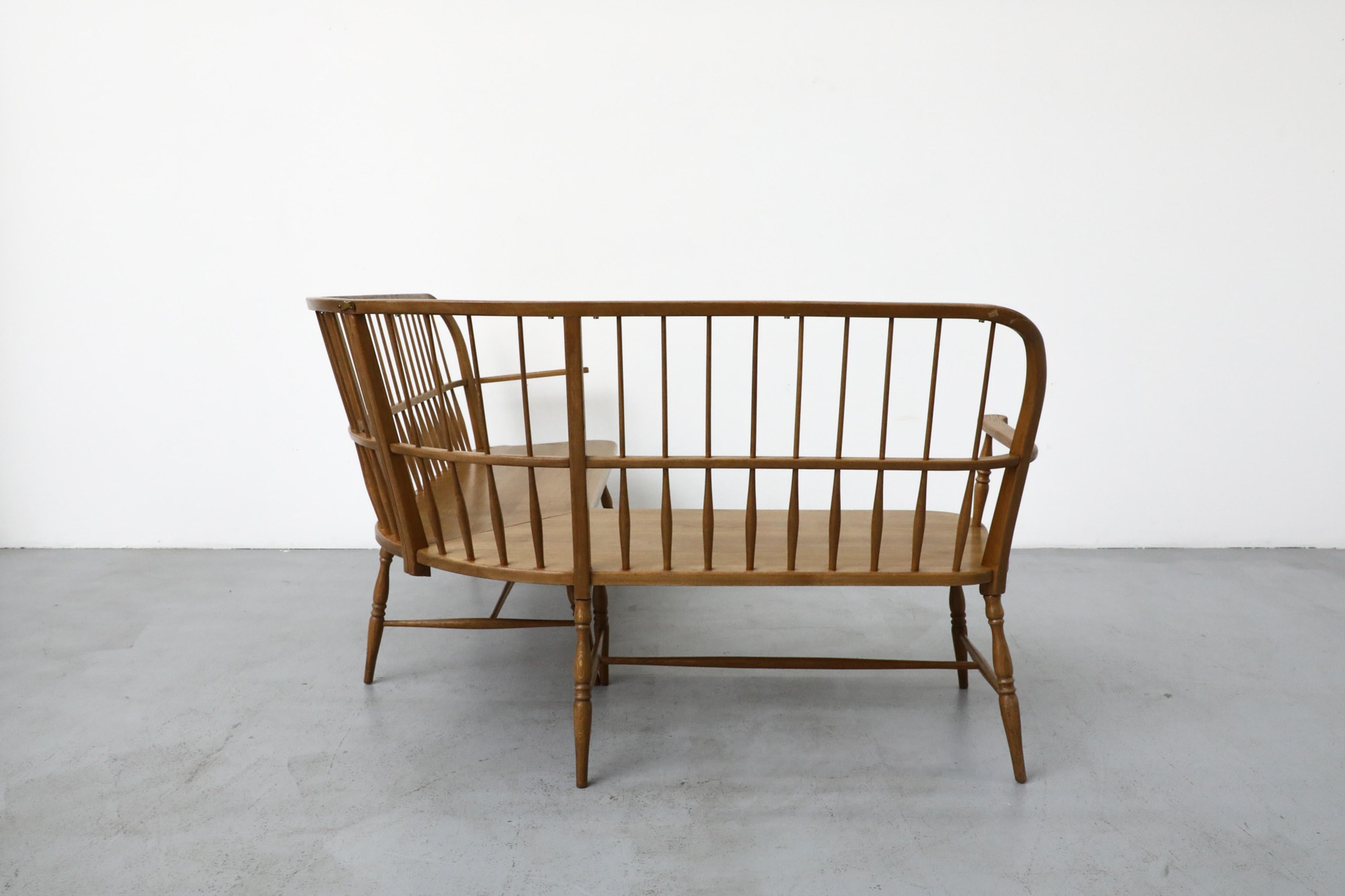Mid-Century Curved Oak Greaves and Thomas Inspired Windsor Corner Bench 4