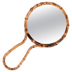Mid-Century Curved Rattan Hand or Wall Mirror, Italy, 1960s
