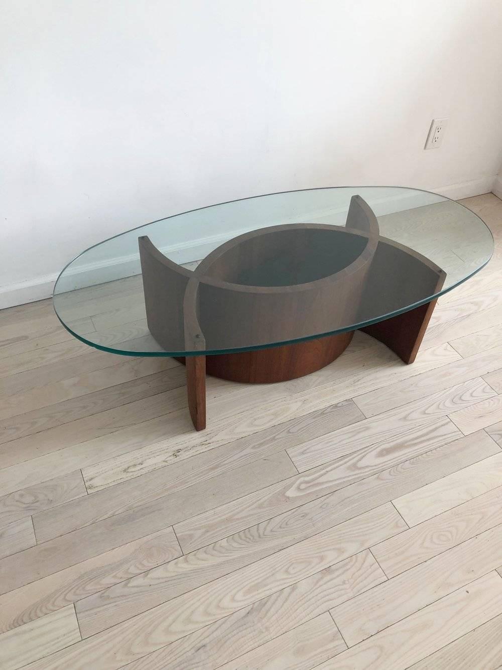 Midcentury Curved Sculptural Walnut and Glass Coffee Table 2
