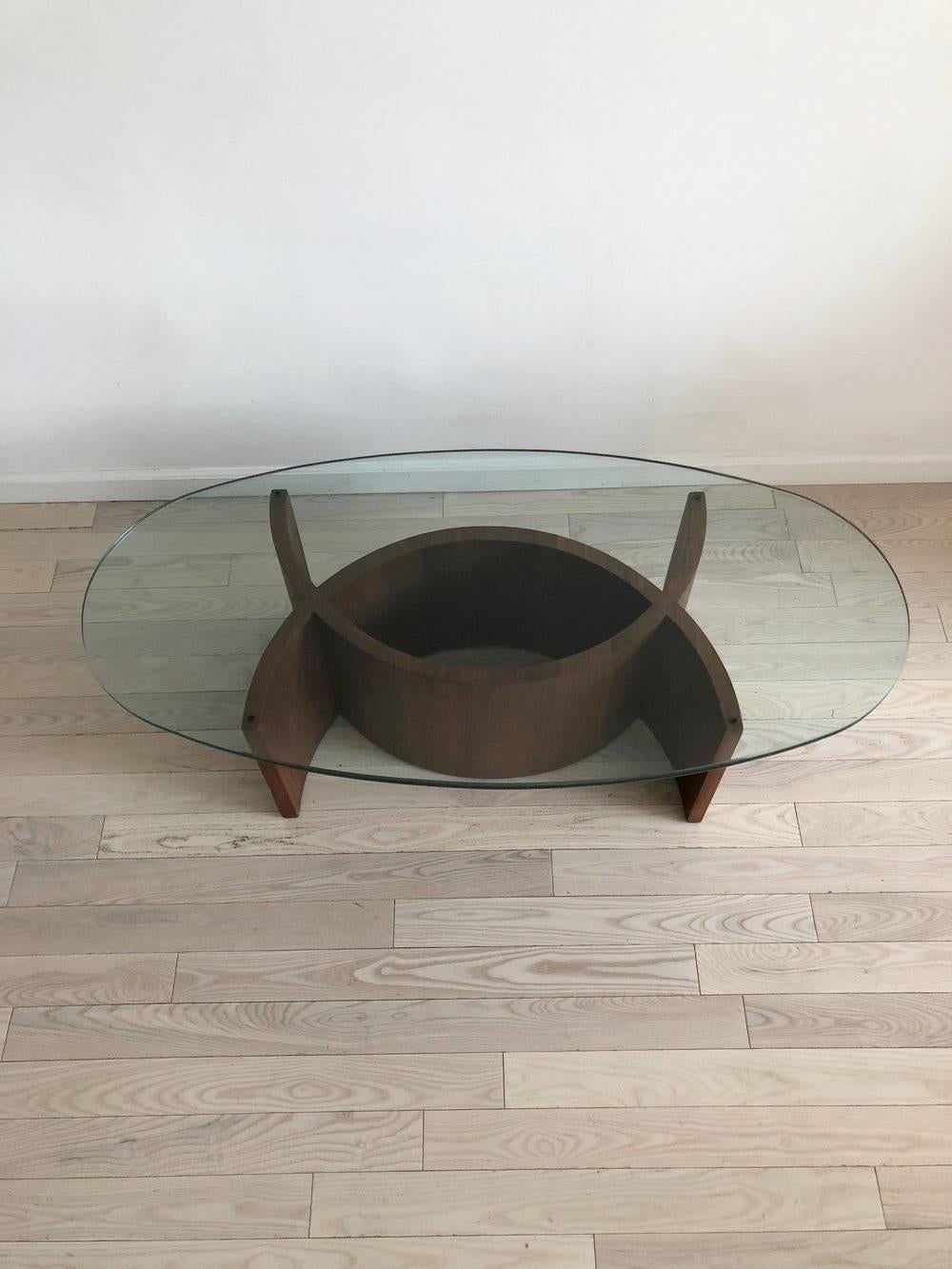 Midcentury Curved Sculptural Walnut and Glass Coffee Table 3