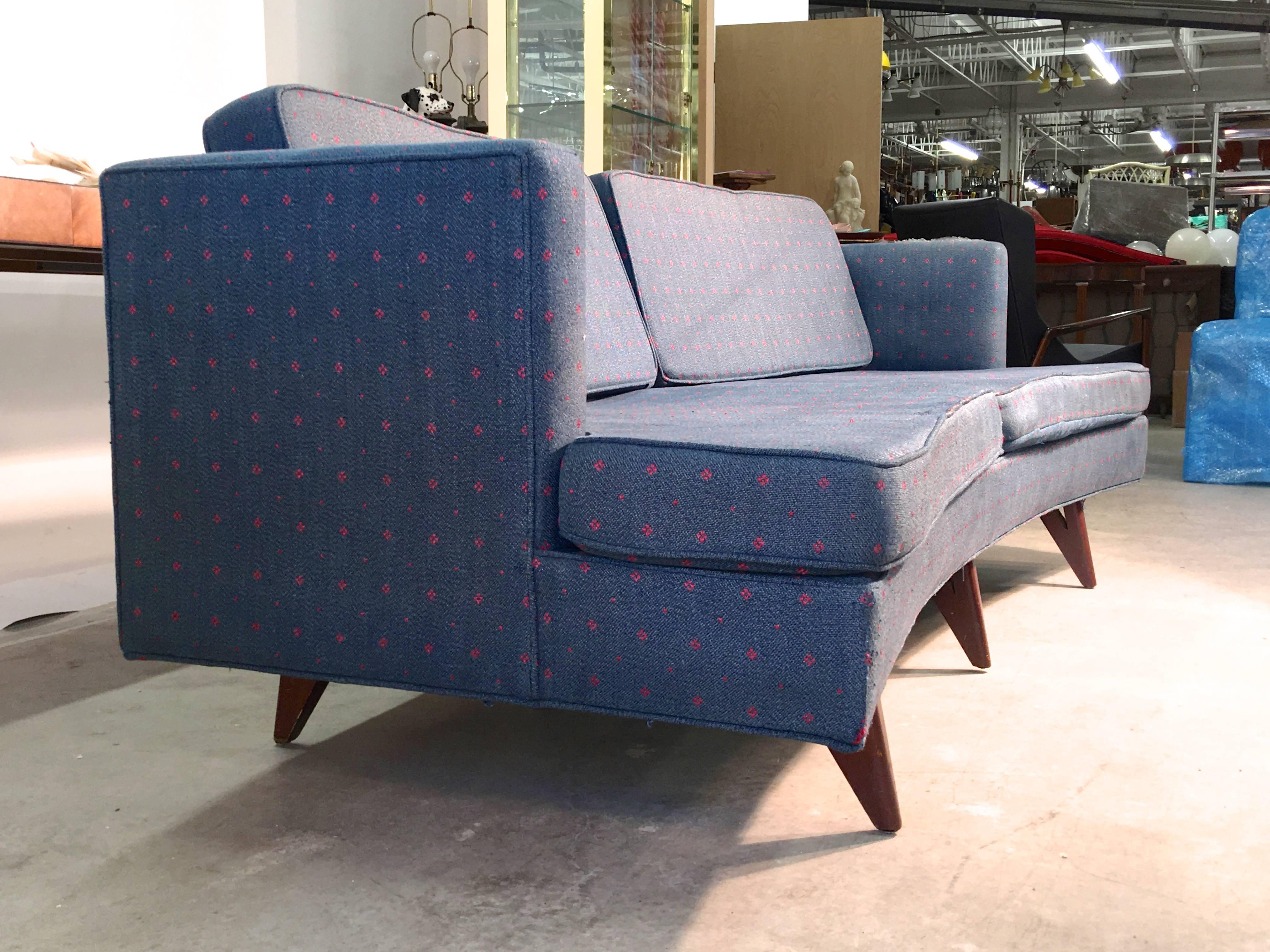 Midcentury Curved Sofa in the Style of Edward Wormley for Reupholstering For Sale 1
