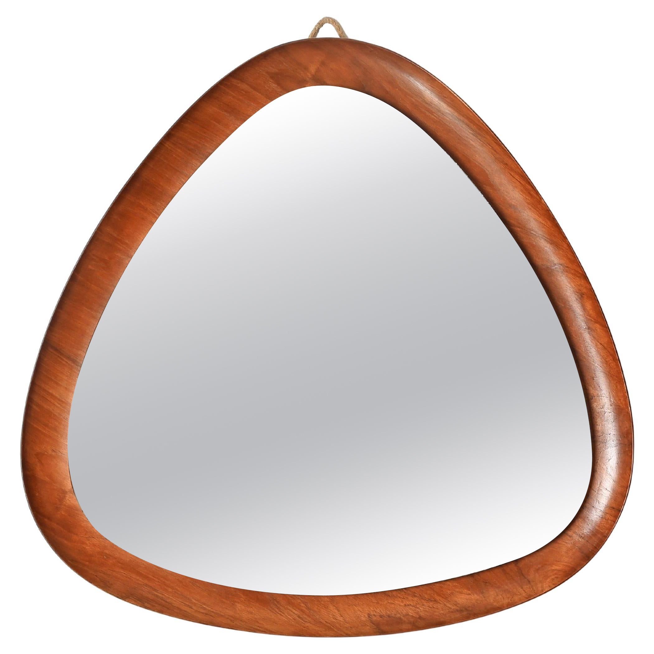 Mid-Century Curved Teak Italian Mirror by Campo & Graffi, 1950s