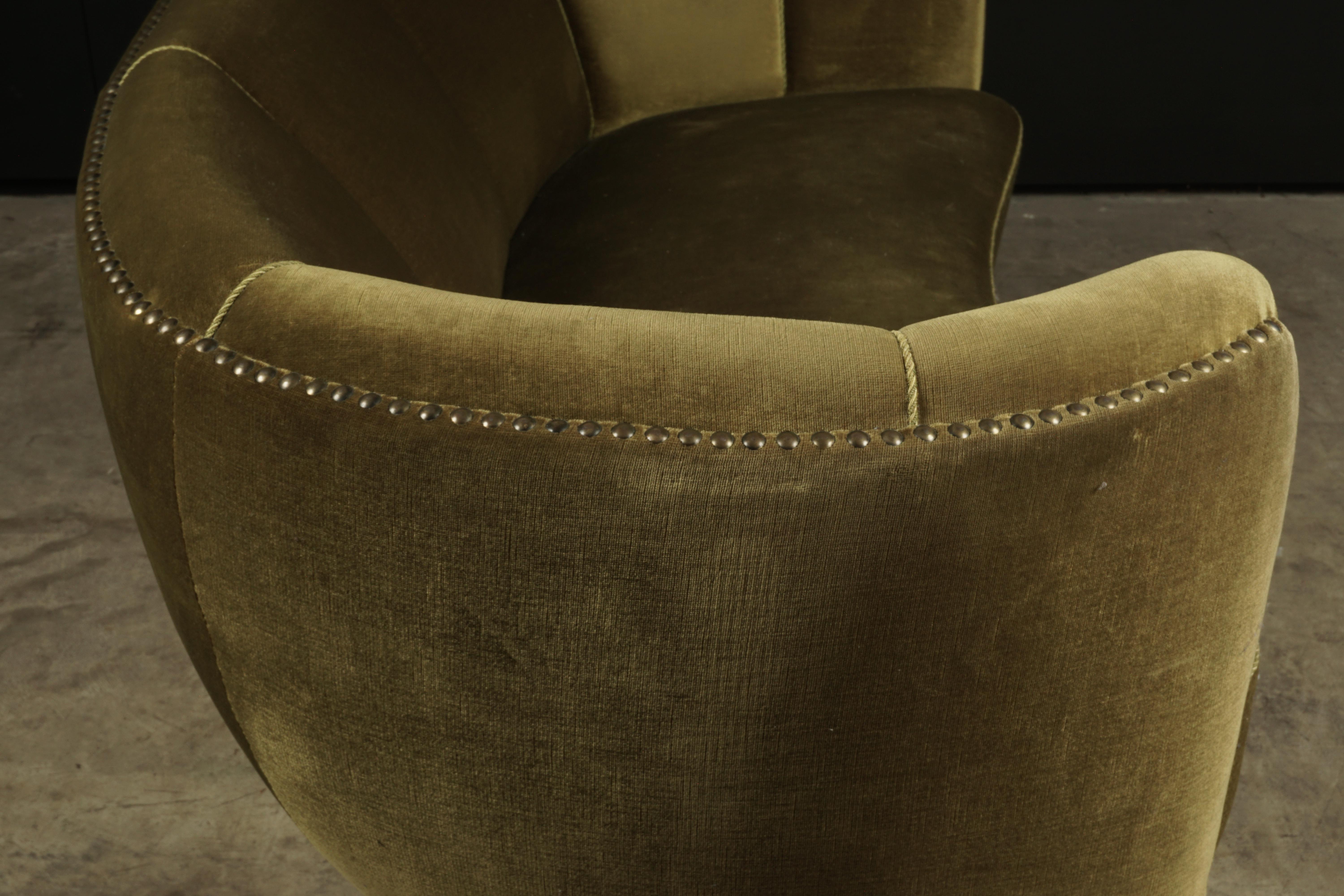 Midcentury Curved Velour Sofa from Denmark, 1950s 1