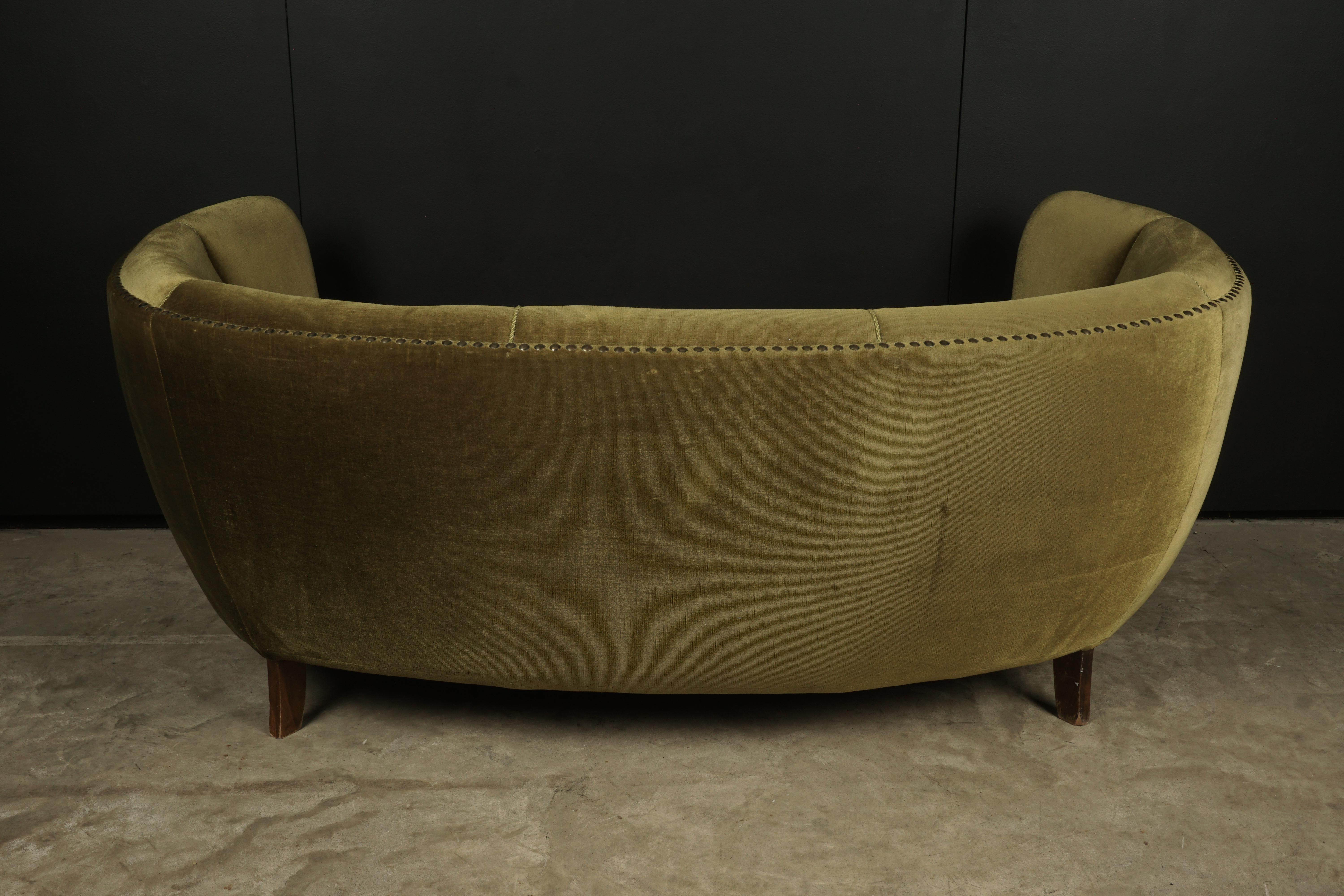 Midcentury Curved Velour Sofa from Denmark, 1950s 2