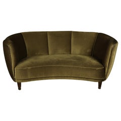 Midcentury Curved Velour Sofa from Denmark, 1950s