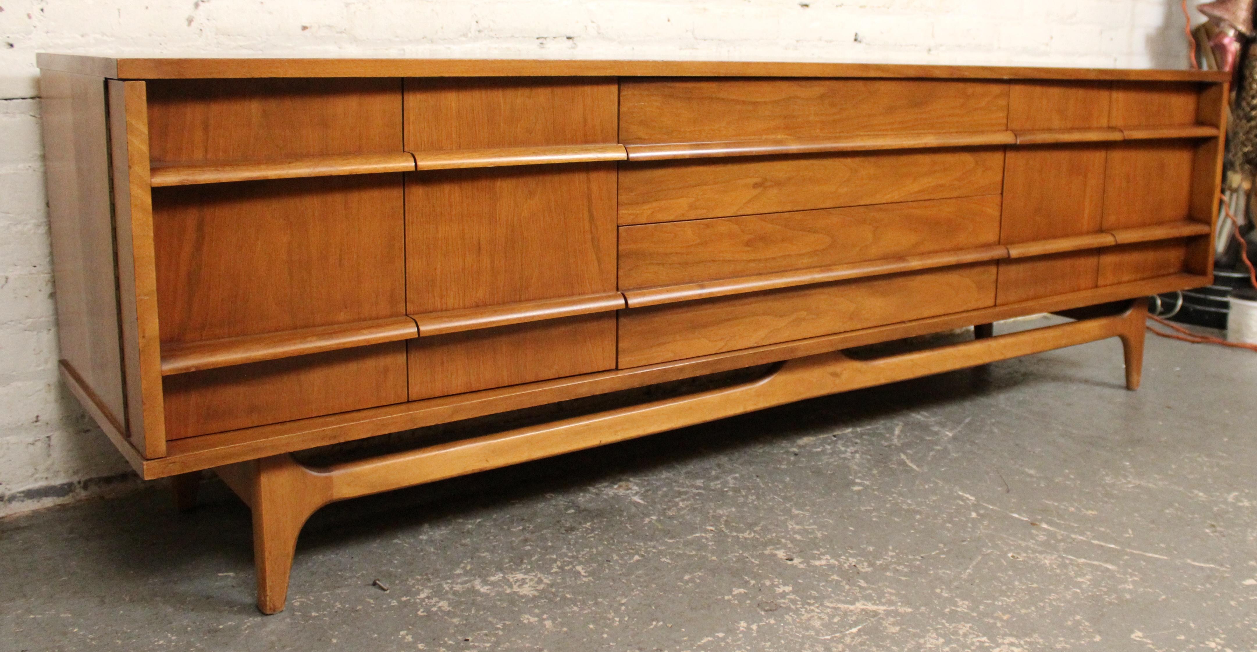 American Mid-Century Curved Walnut Credenza by Young Manufacturing For Sale