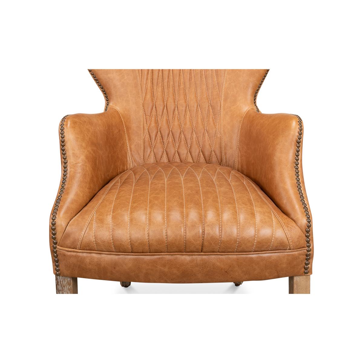 Contemporary Mid Century Curved Wing Leather Armchair For Sale