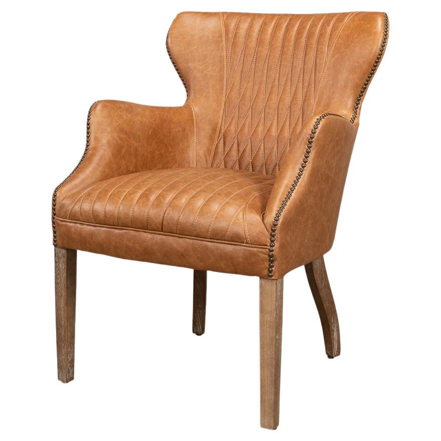 Mid Century Curved Wing Leather Armchair For Sale