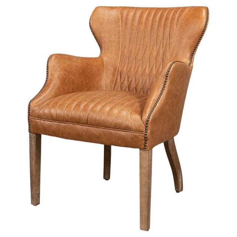 Mid Century Curved Wing Leather Armchair For Sale at 1stDibs
