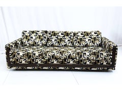 Vintage Jack Lenor Larsen Velvet Sofa, Black, Gold, Green, 1960s Mid-Century Mod