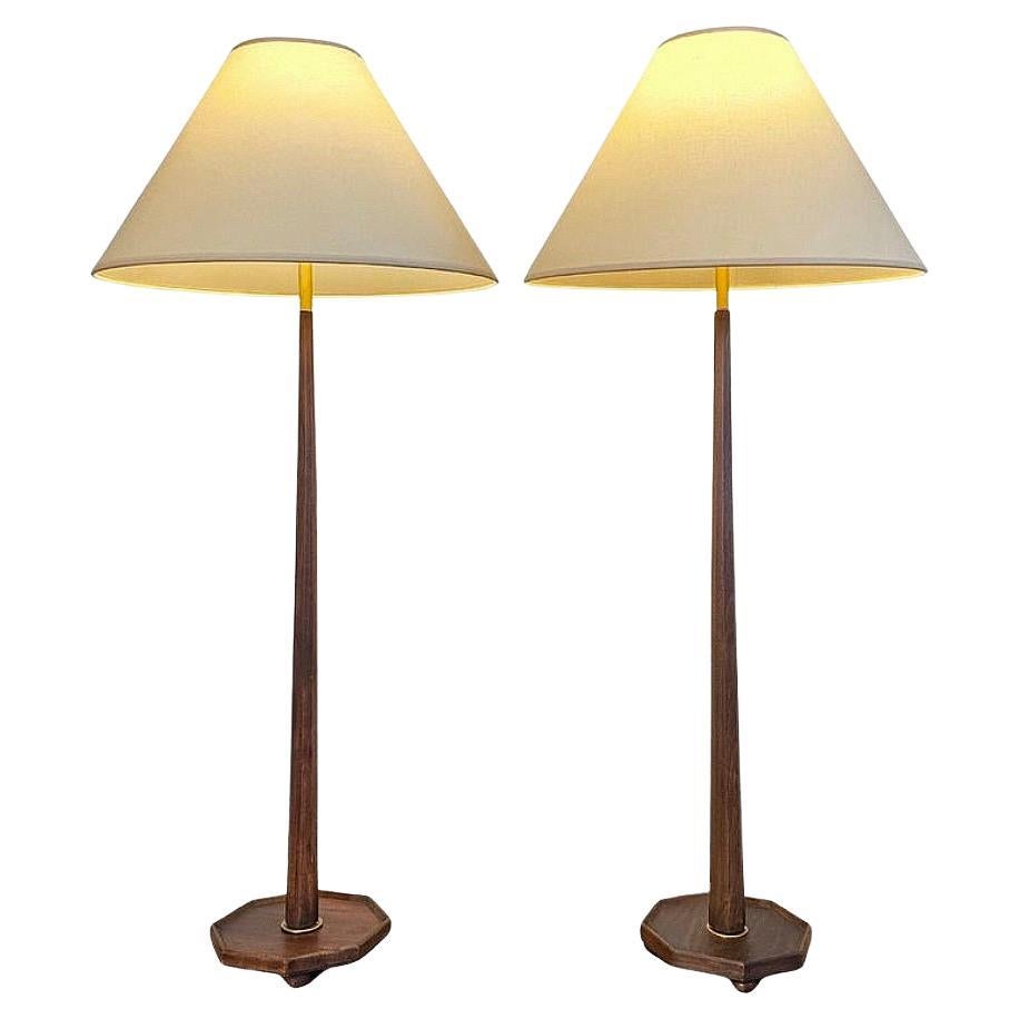 Mid Century Custom Lamps A Pair Walnut English For Sale