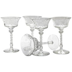 Vintage Mid century Cut Crystal Champagne Flutes, Set of 5
