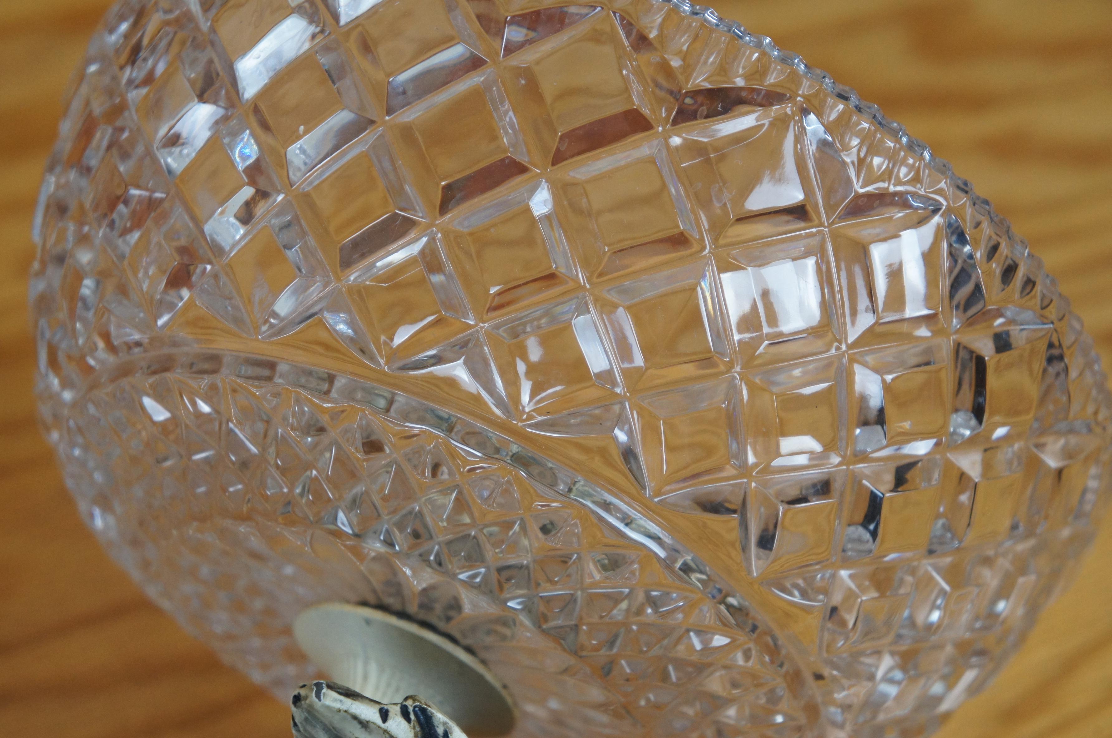 Mid Century Cut Crystal & Metal Delphin Dolphin Centerpiece Compote Bowls 10