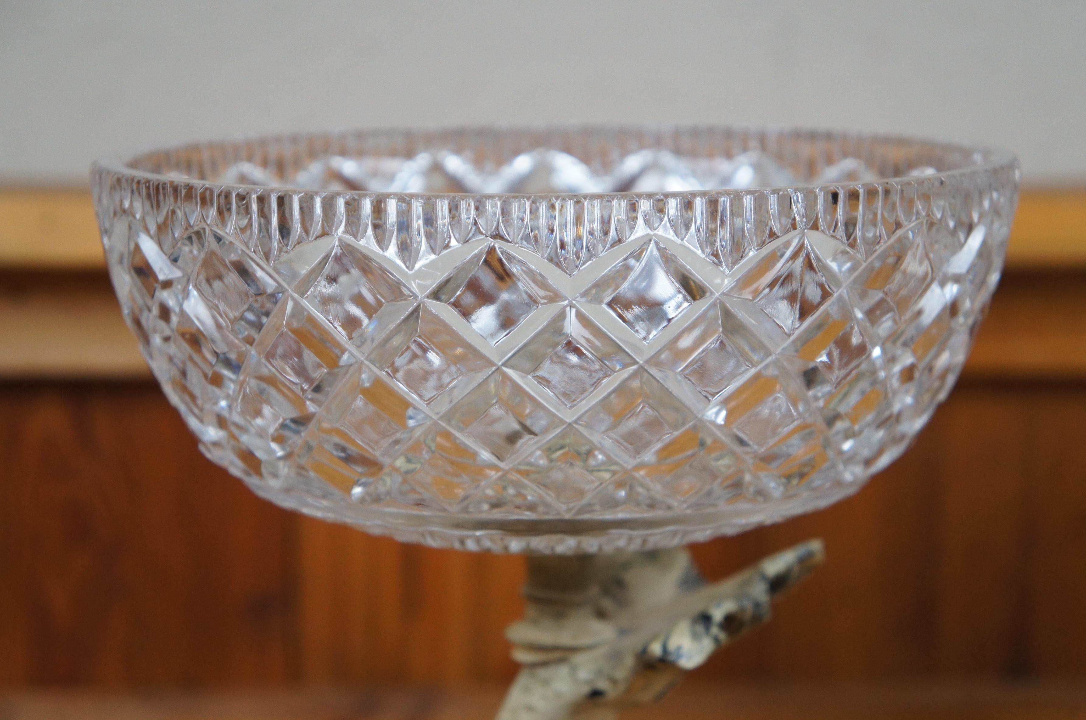 Mid Century Cut Crystal & Metal Delphin Dolphin Centerpiece Compote Bowls 10