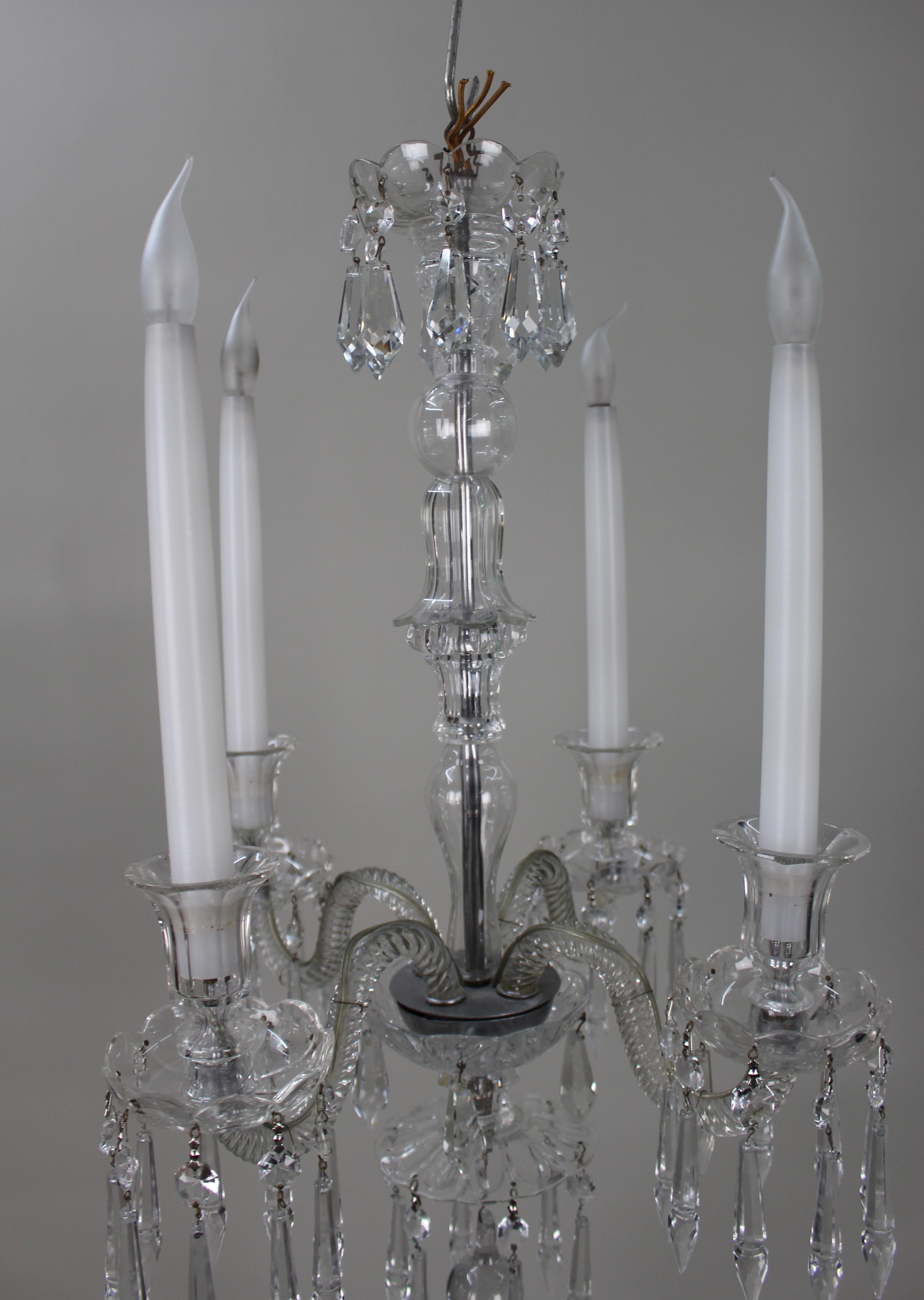 Cristal Mid-Century Cut Glass and Crystal Four-Arm Chandelier, c.1950 en vente