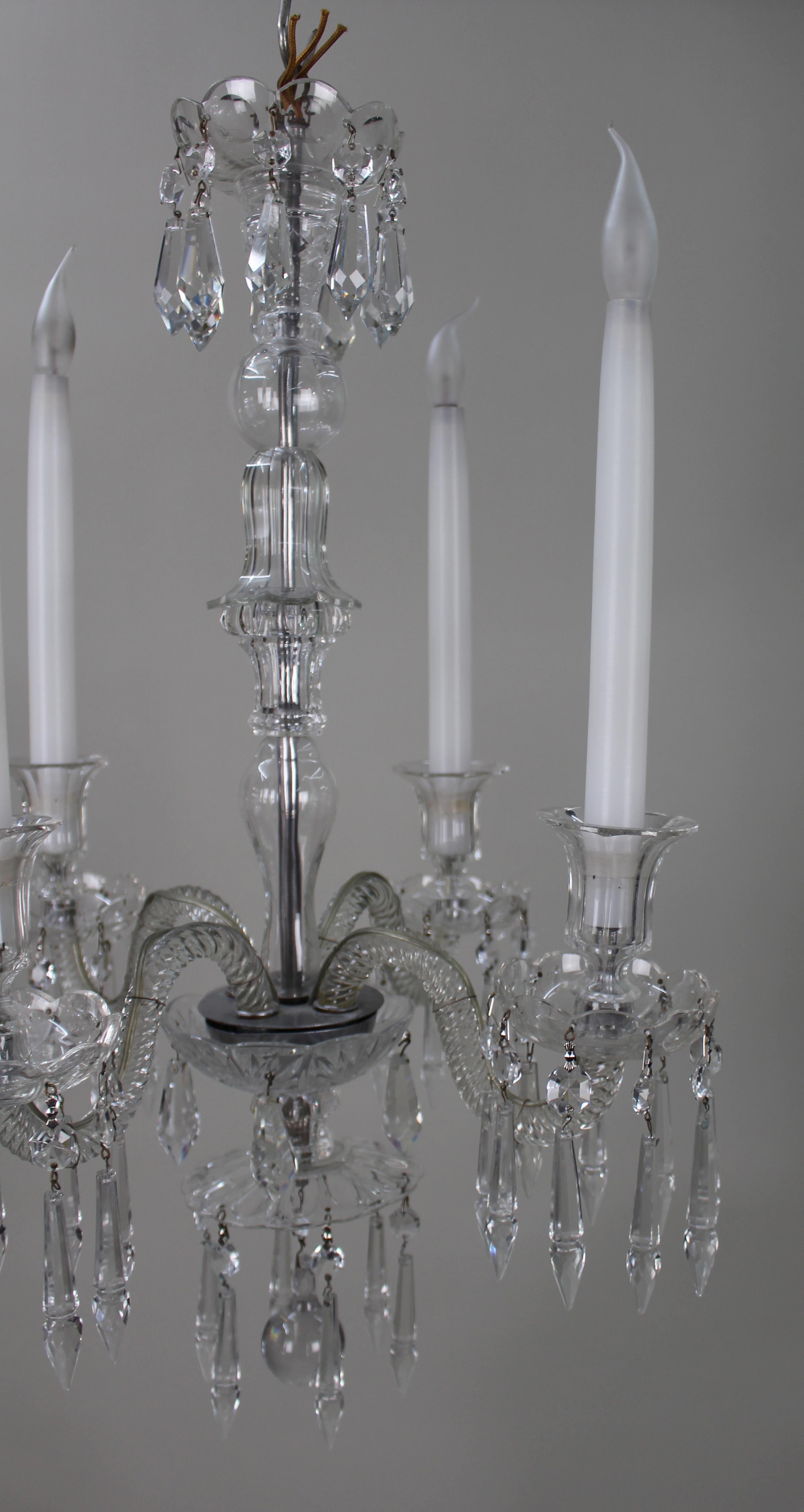 Mid-Century Cut Glass and Crystal Four-Arm Chandelier, c.1950 en vente 1