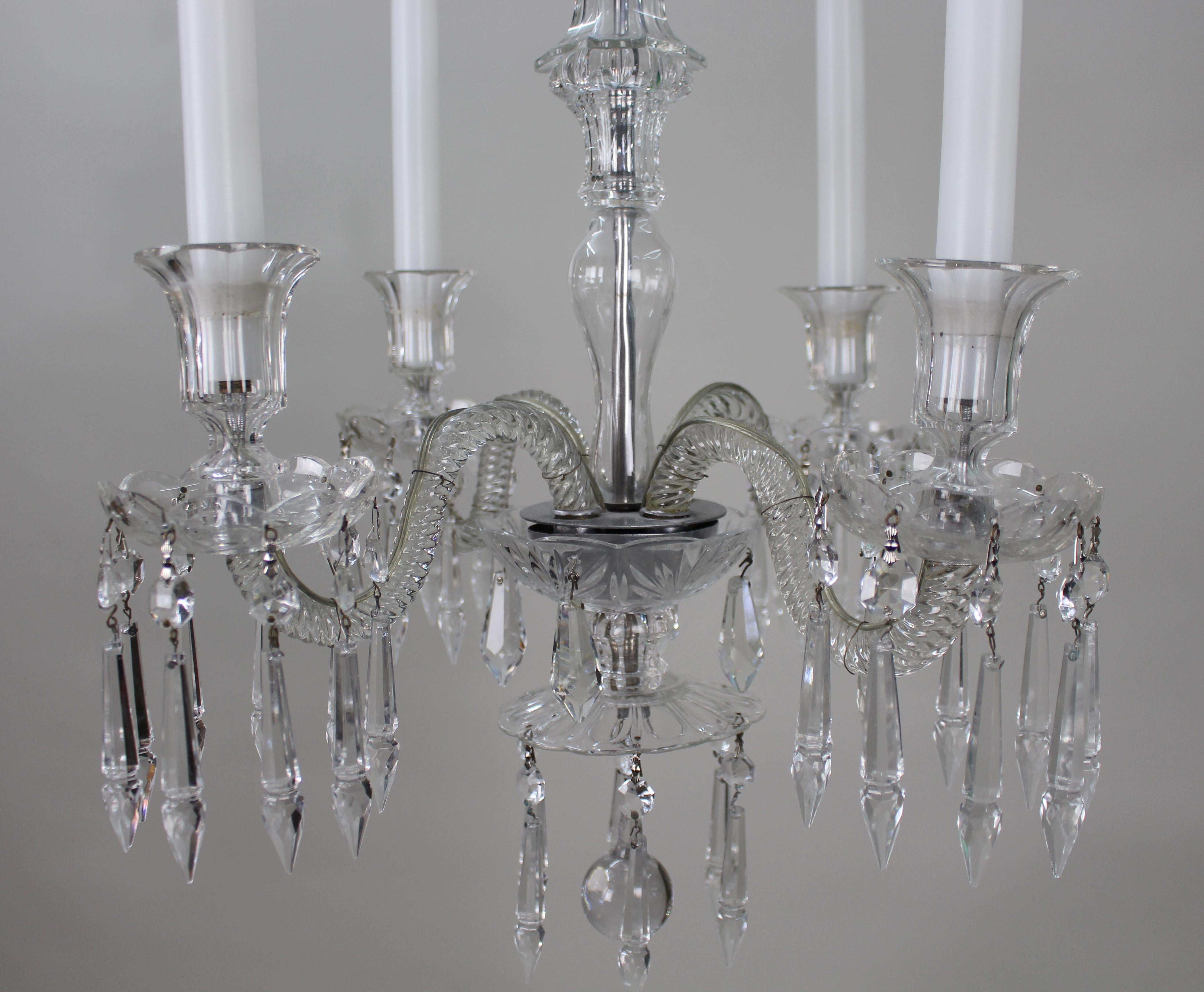 Mid-Century Cut Glass and Crystal Four-Arm Chandelier, c.1950 en vente 2