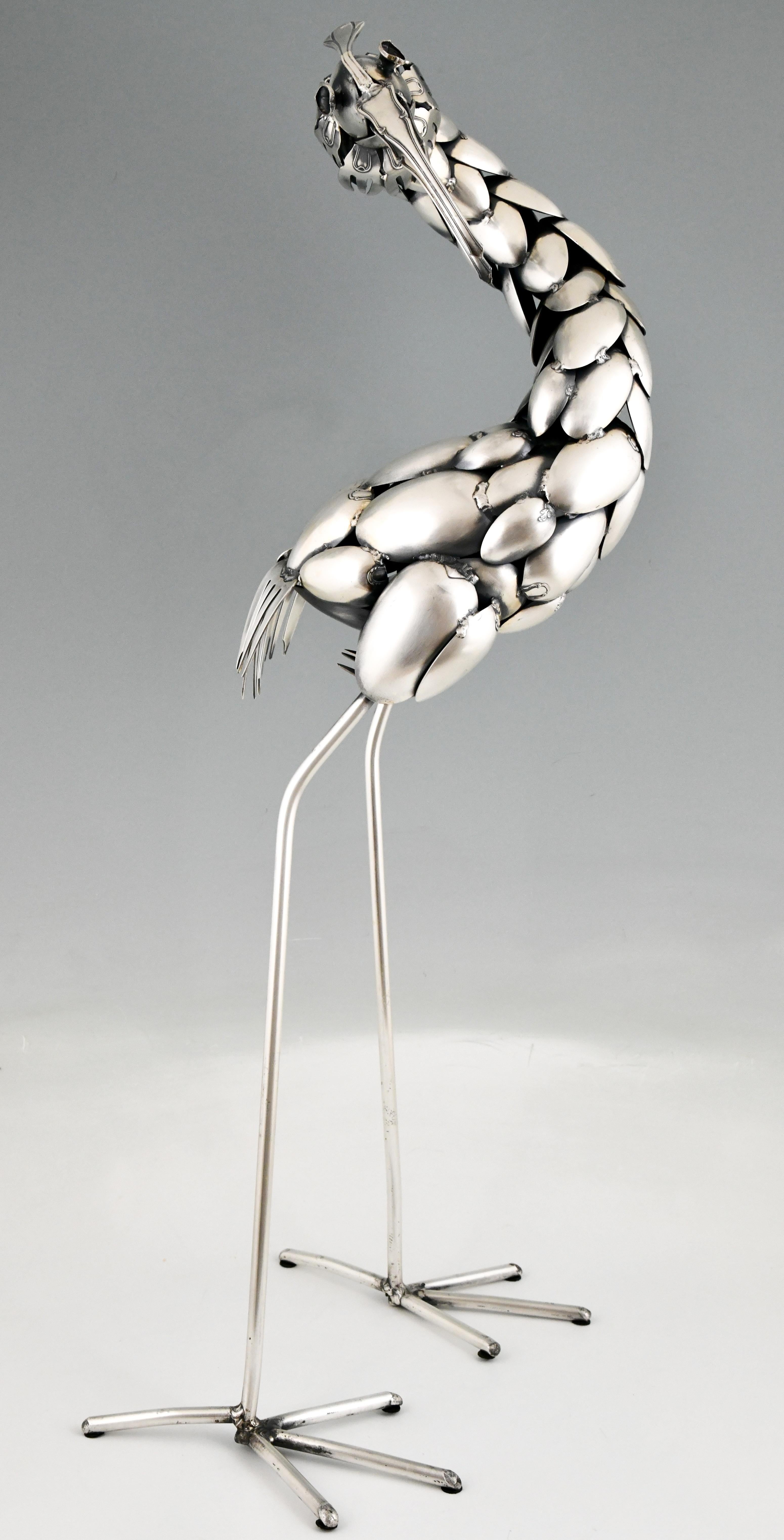 20ième siècle Sculpture de couverts d'un oiseau héron Gerard Bouvier