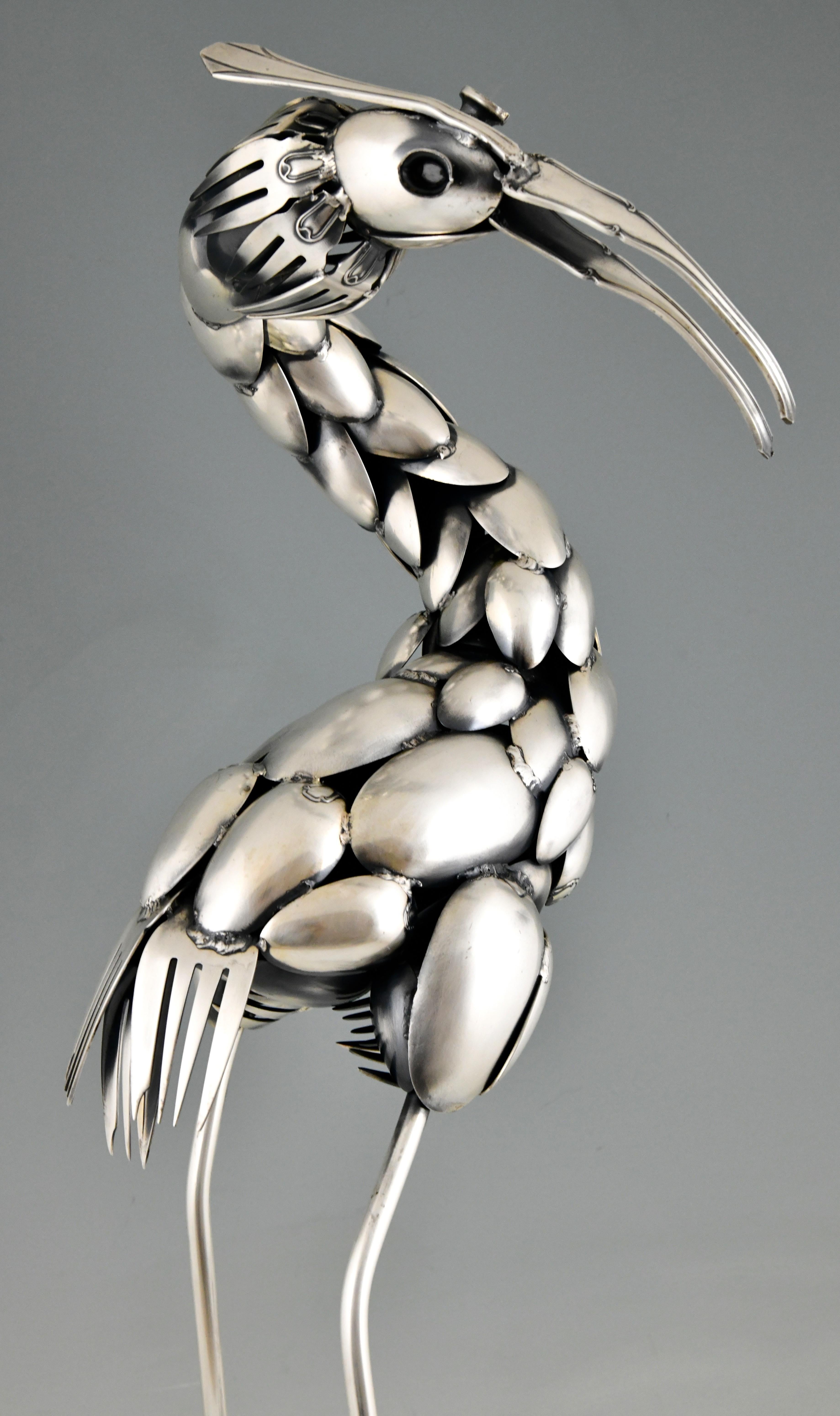 Sculpture de couverts d'un oiseau héron Gerard Bouvier 1