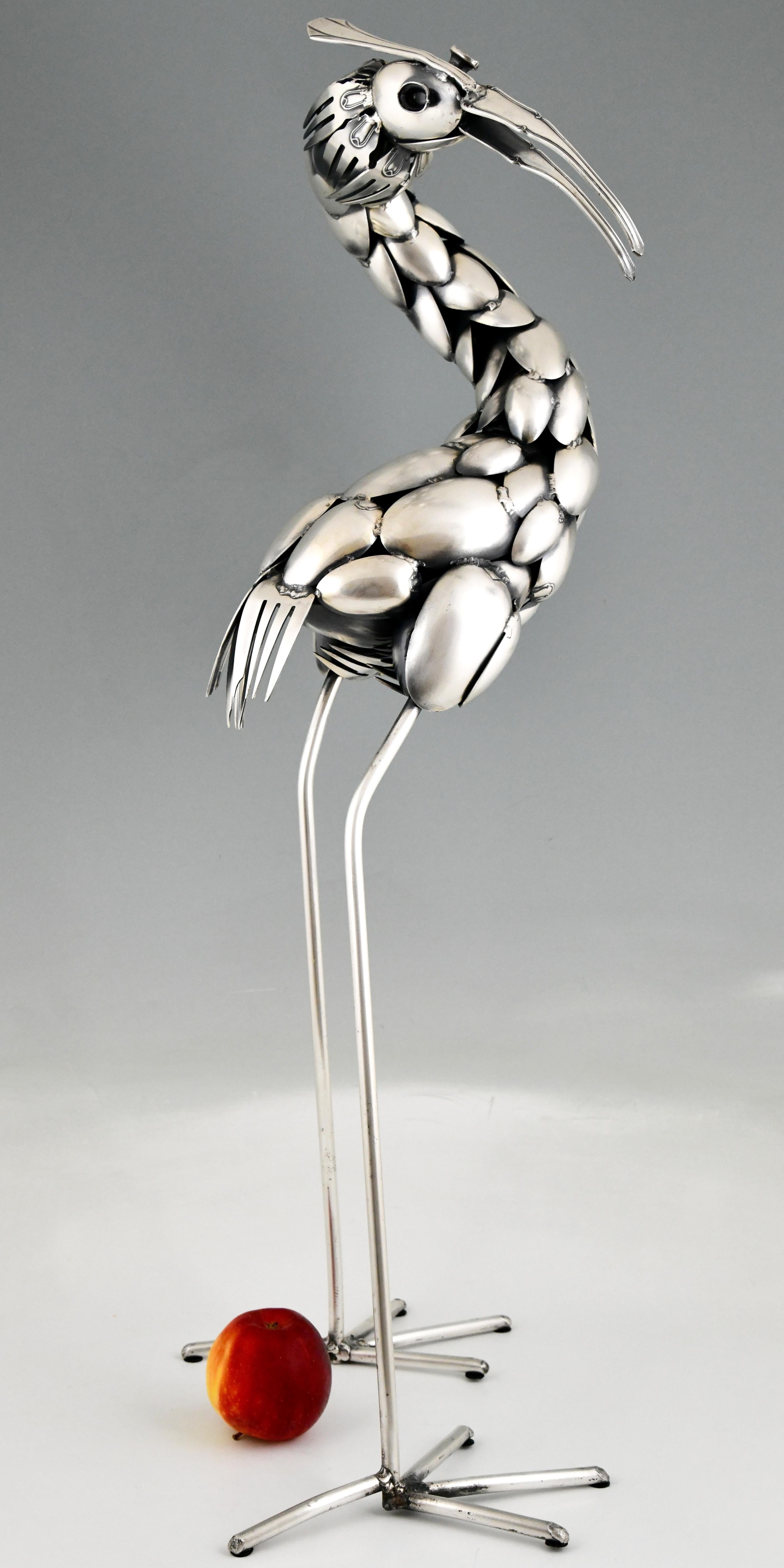 Sculpture de couverts d'un oiseau héron Gerard Bouvier 3