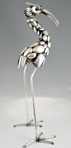 Mid Century Cutlery Sculpture of a Heron Bird Gerard Bouvier