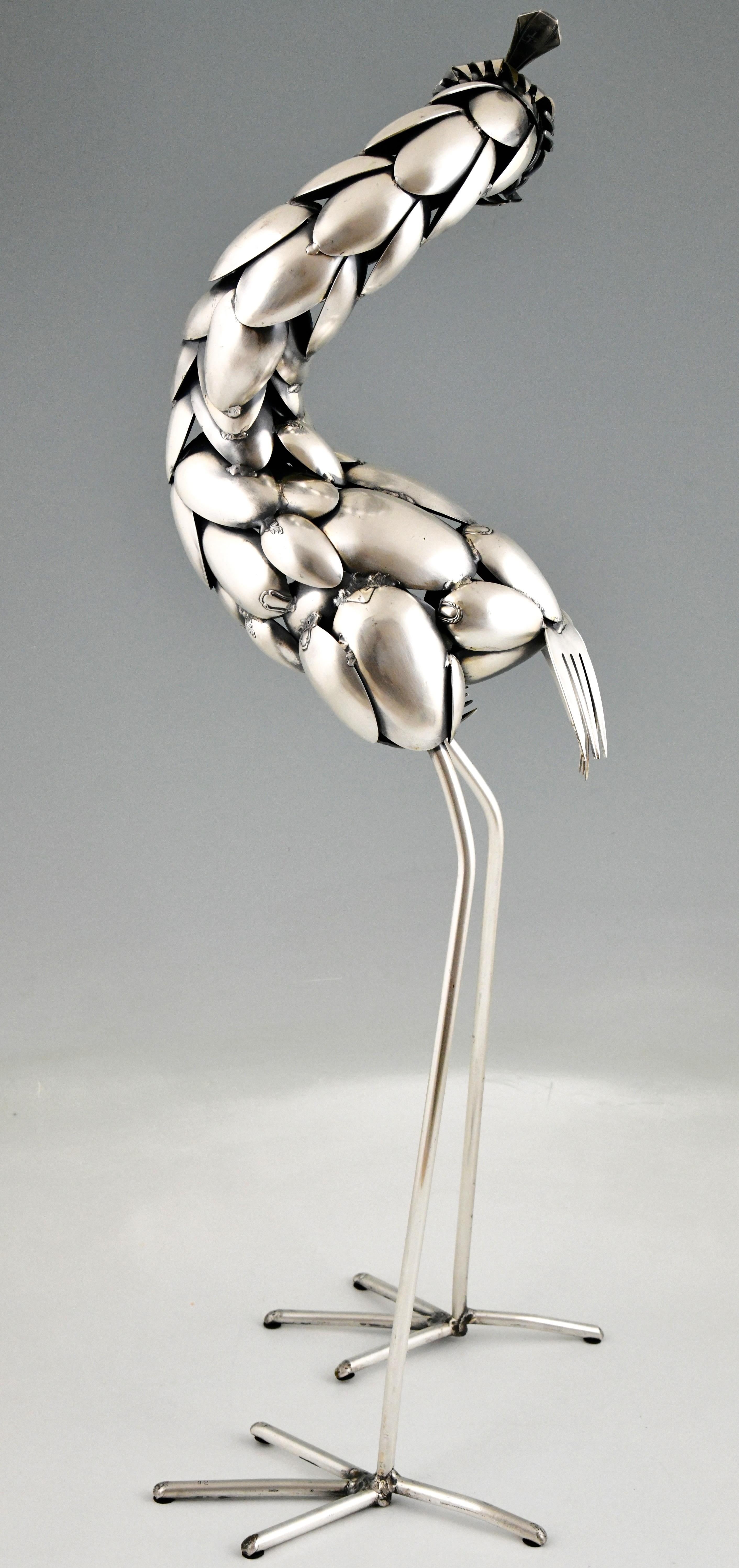 Mid-Century Modern Sculpture de couverts d'un oiseau héron Gerard Bouvier