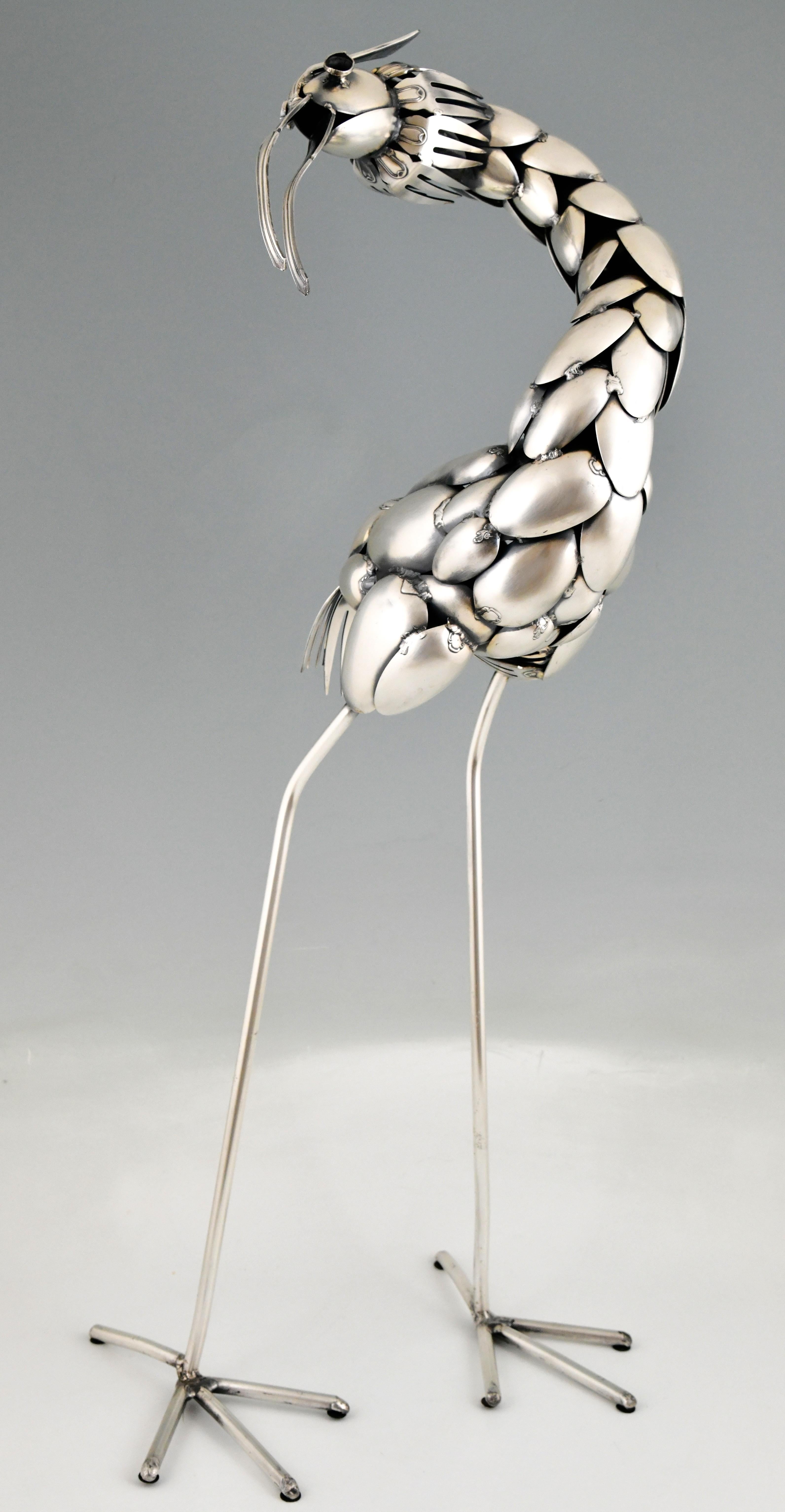 Sculpture de couverts d'un oiseau héron Gerard Bouvier Bon état à Antwerp, BE