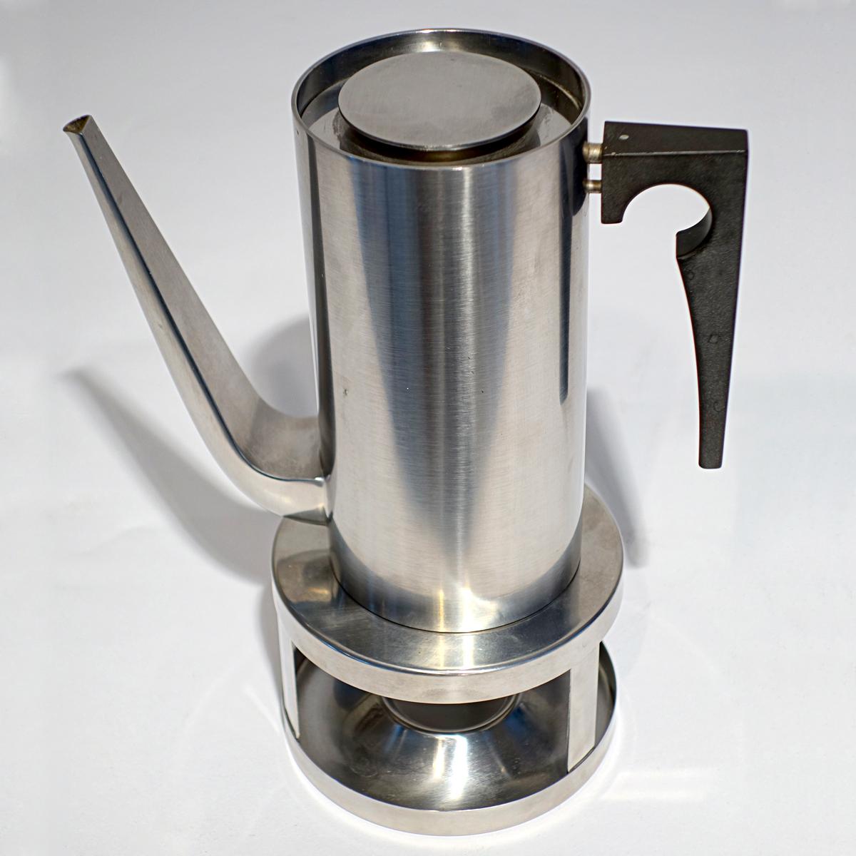 Mid-Century Modern Midcentury Cylinda Coffee Pot and Stove by Arne Jacobsen for Stelton For Sale