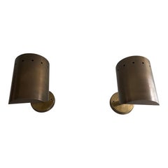 Mid-century Zylindrisches Messingpaar mit antikem Finish, 1950er Jahre, Italien