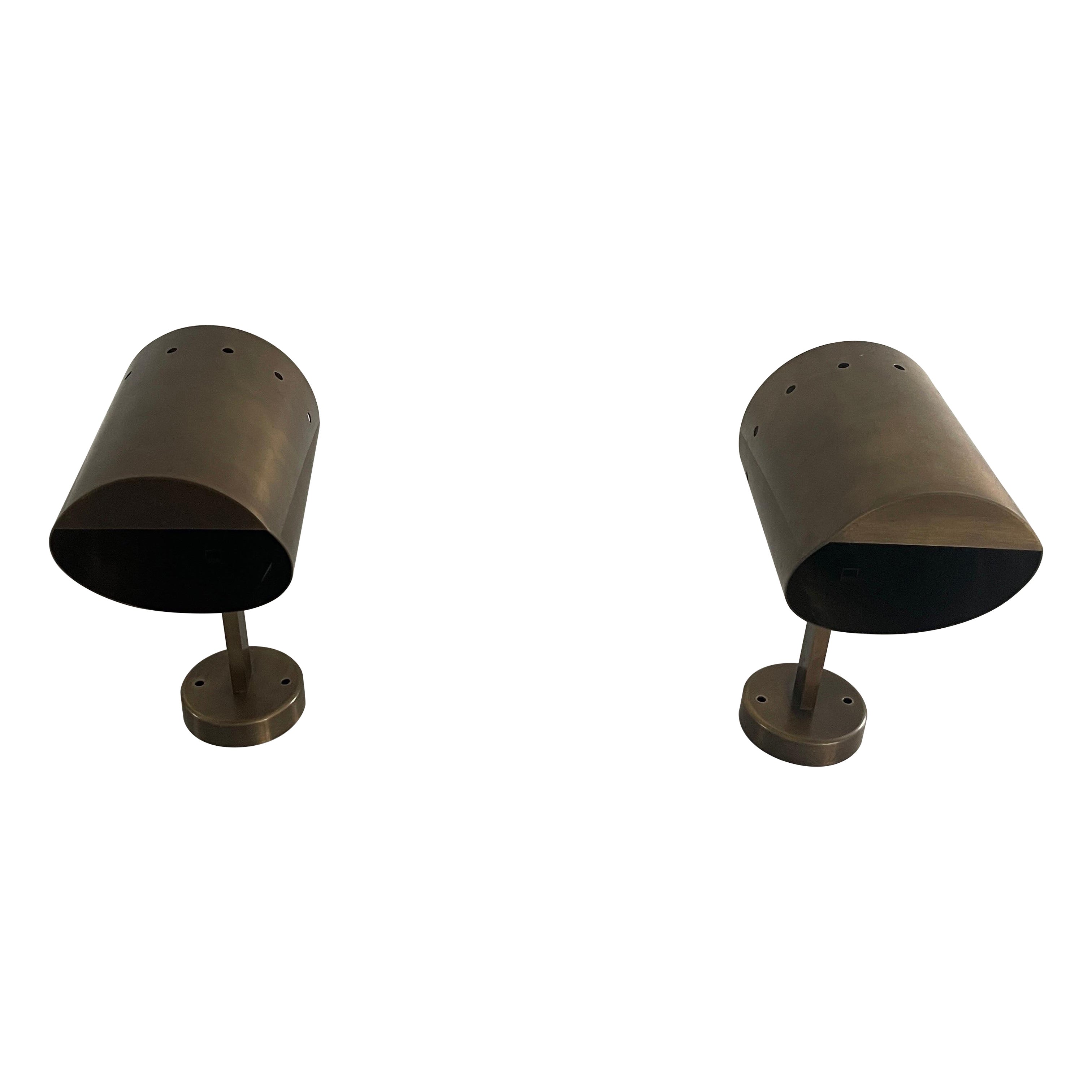 Mid-century Zylindrisches Messingpaar mit antikem Finish, 1950er Jahre, Italien