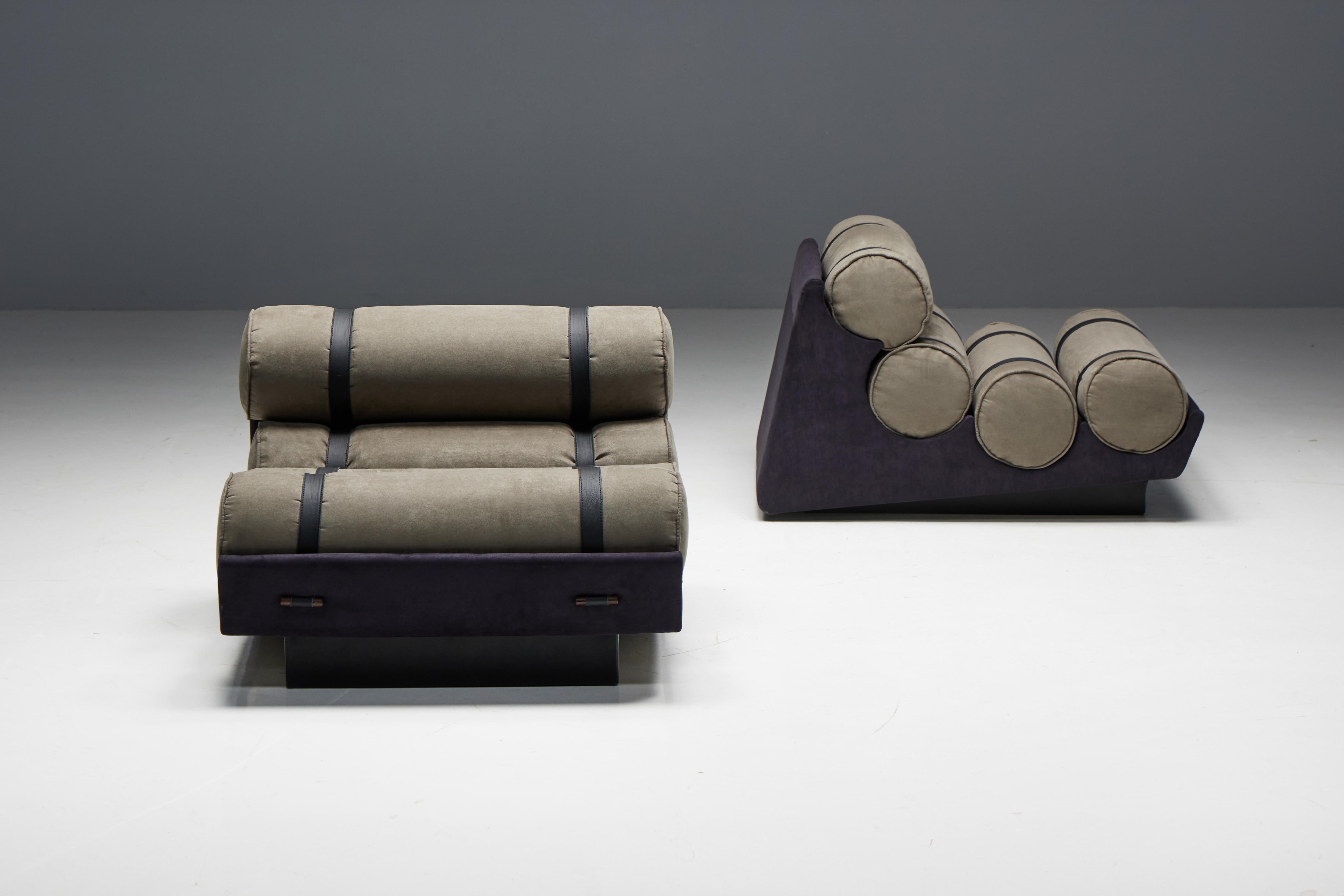 Leather Mid-Century Cylindrical Lounge Chair, Brazil, 1970s For Sale