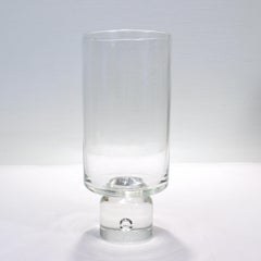 Mid-Century Cylindrical Steuben Art Glass Pedastal Vase with Captured Bubble
