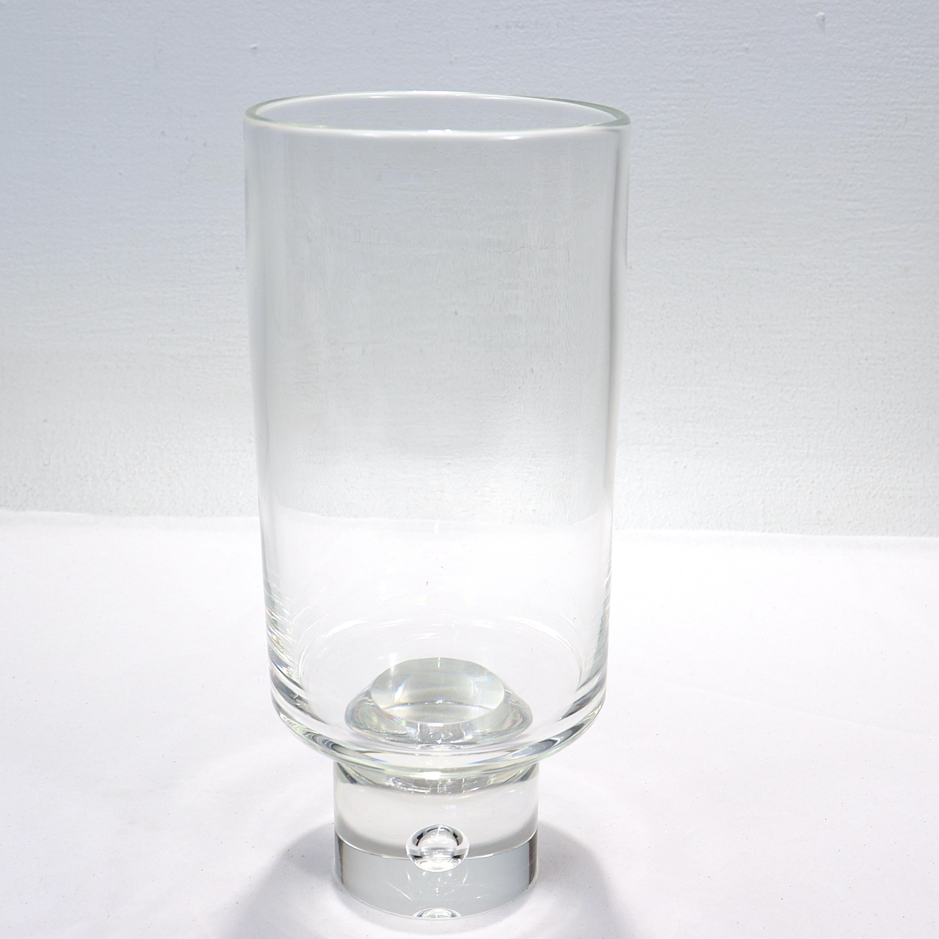 Mid-Century Modern Mid-Century Cylindrical Steuben Art Glass Pedastal Vase with Captured Bubble For Sale